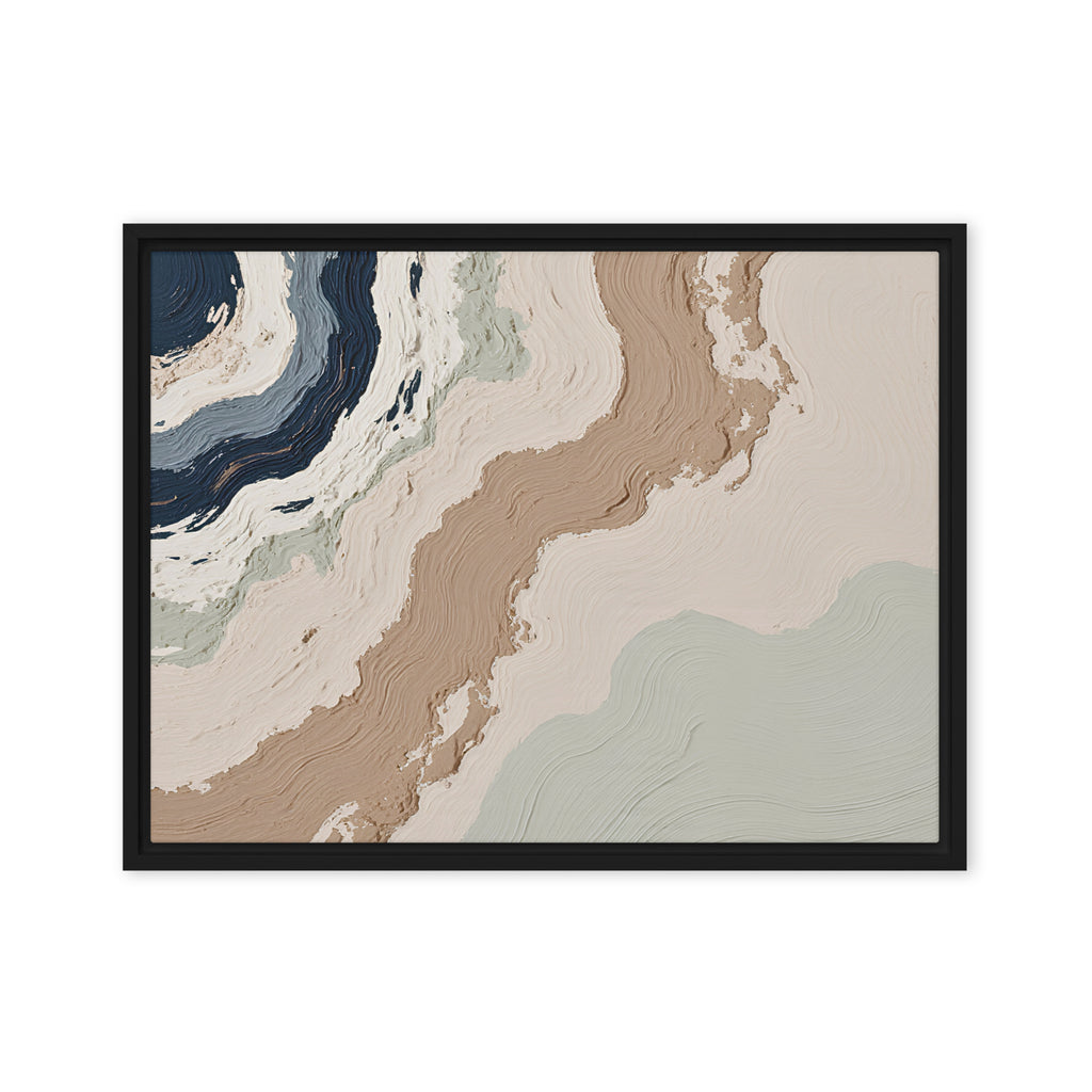 Spall framed canvas artwork with fractured stone-like layers and linear fissures, shown on white.