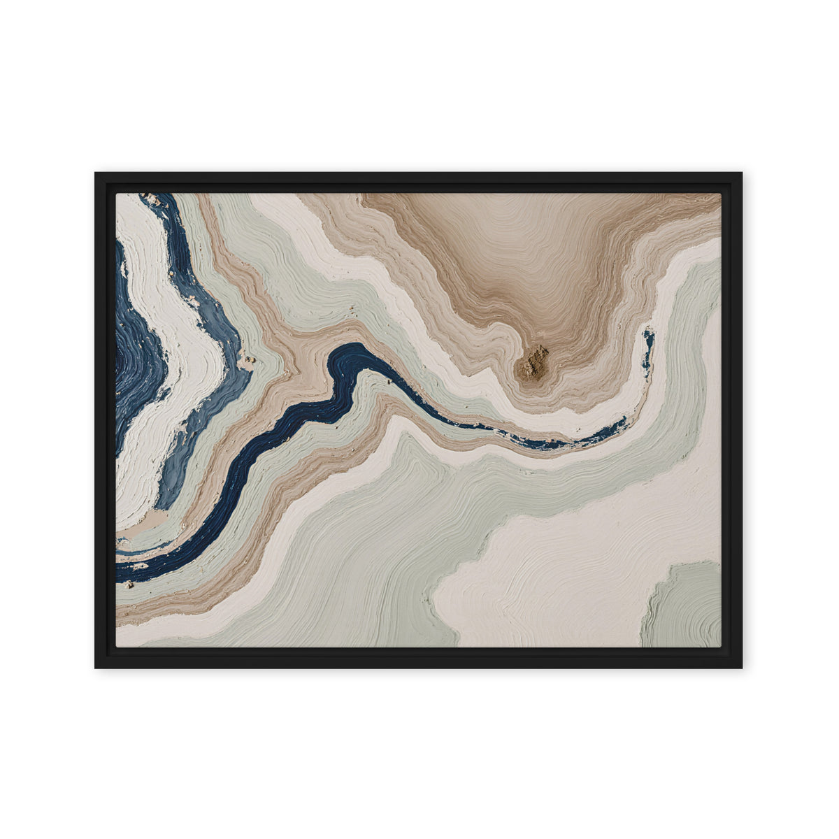 Terrace framed canvas artwork with stepped stone-like shelves and warm mineral gradients, shown on white.