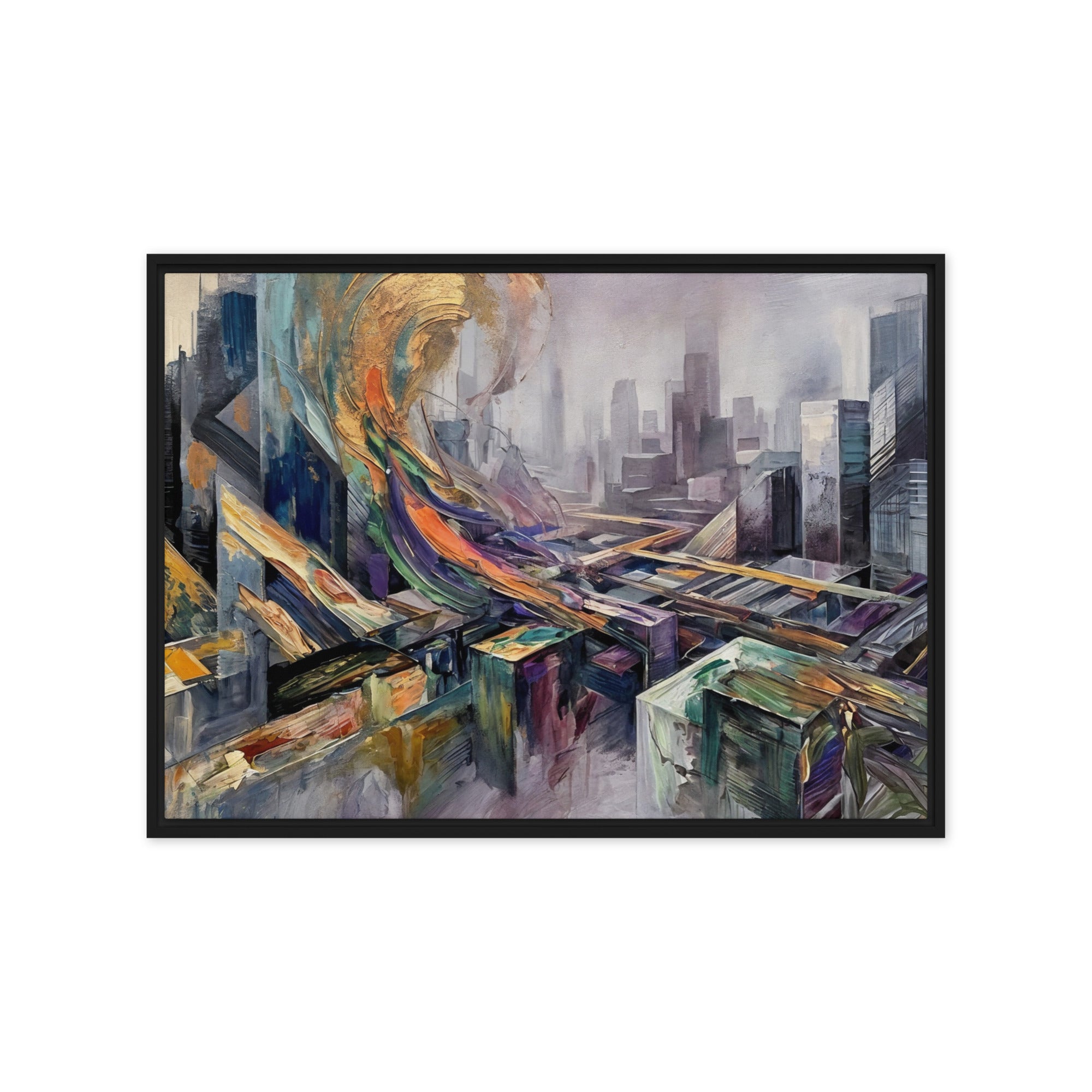 Attitude framed canvas skyline wall display image in black frame, 24 x 36 inch statement piece