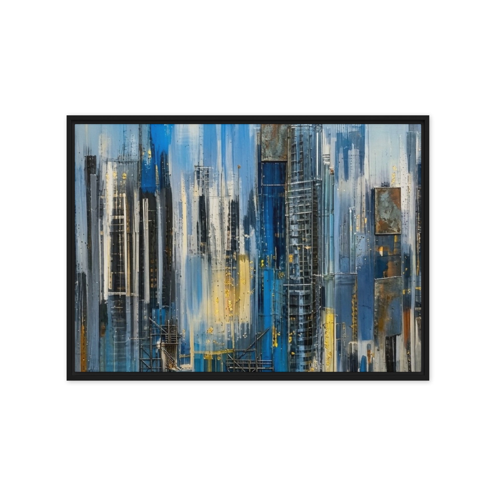 Facade framed canvas print, front view in brown frame, 24 x 32 inch large size