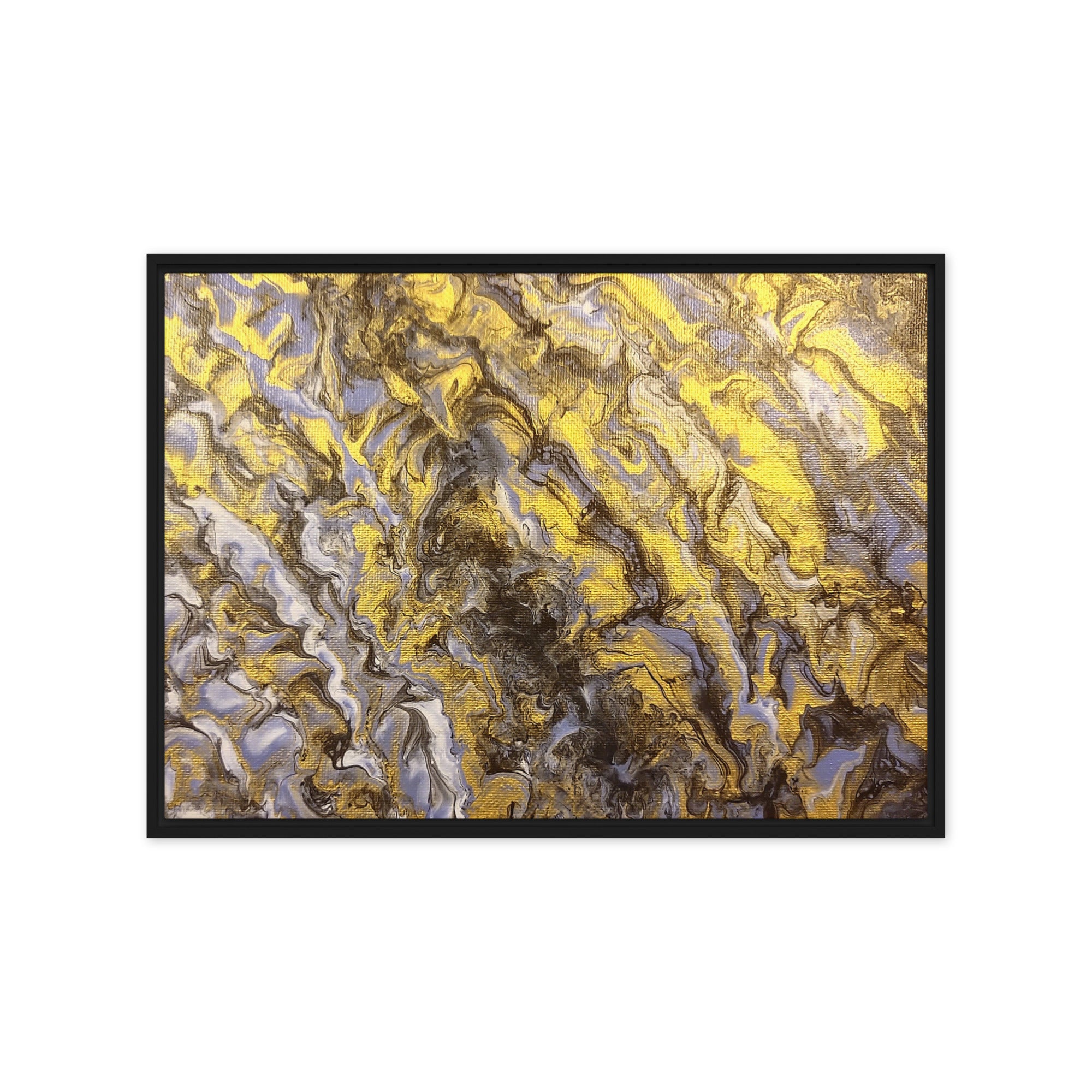 Gold Wave framed canvas print product mockup in white frame, 11 x 14 inch universal size