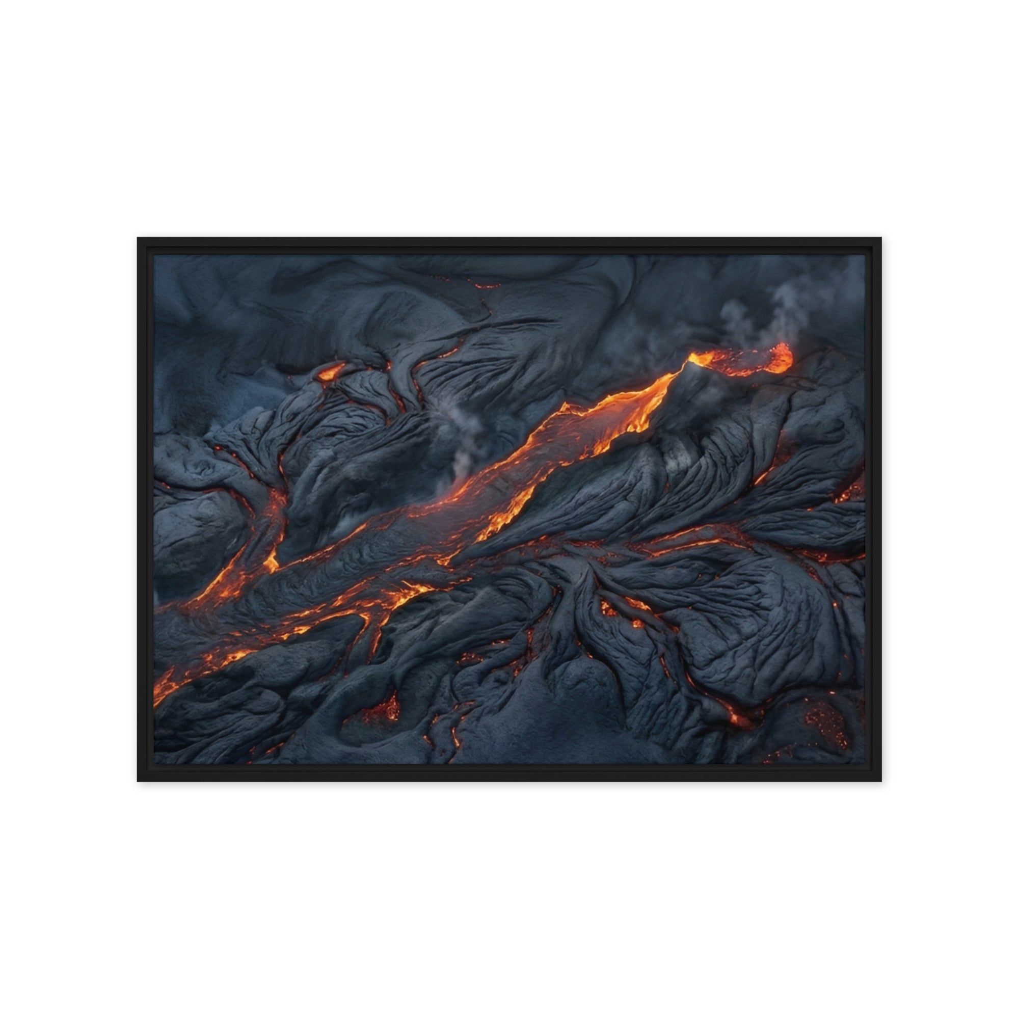 Molten framed canvas print with product details shown in white frame, 9 x 12 inch universal size