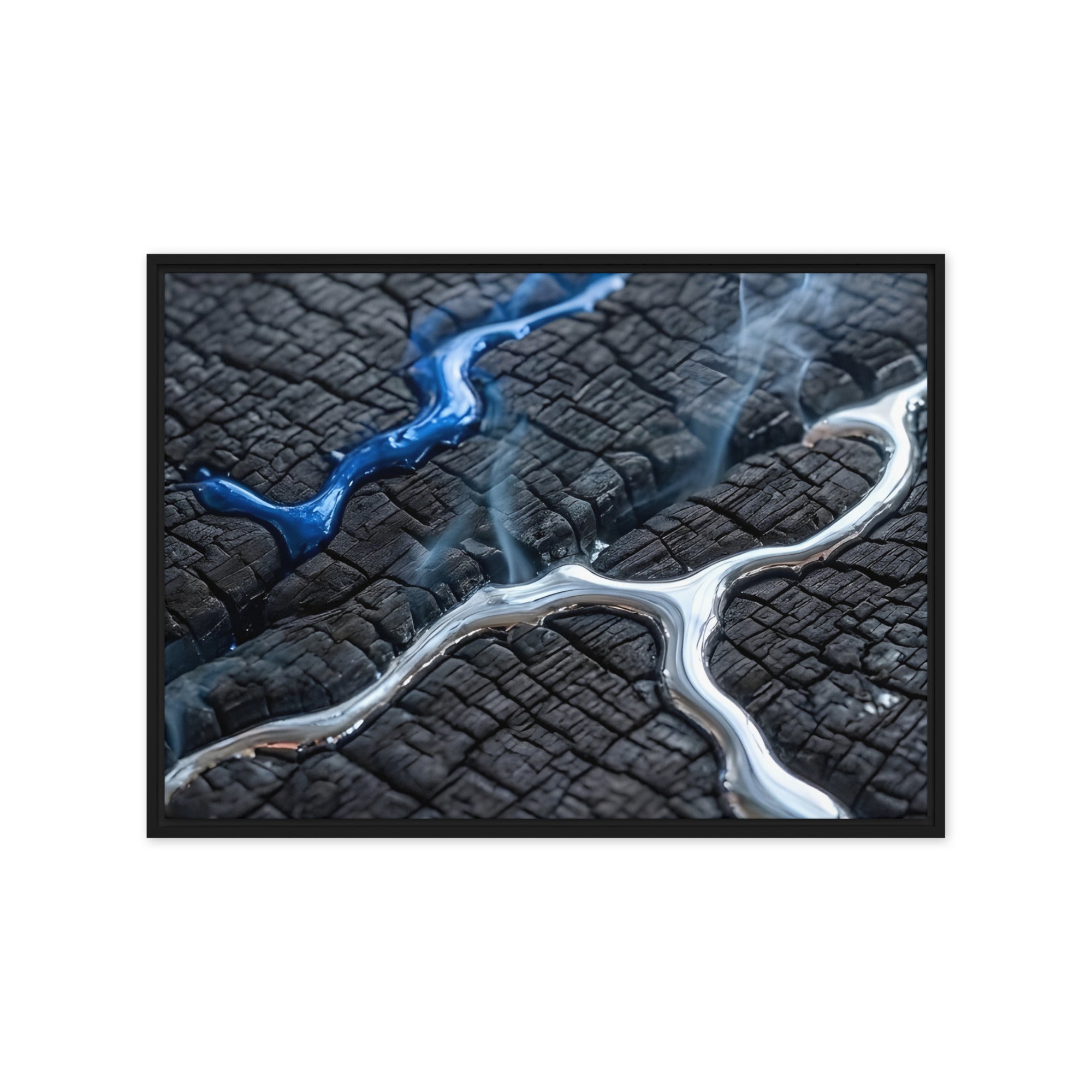 Rhyolite framed canvas print with product details shown in white frame, 9 x 12 inch universal size