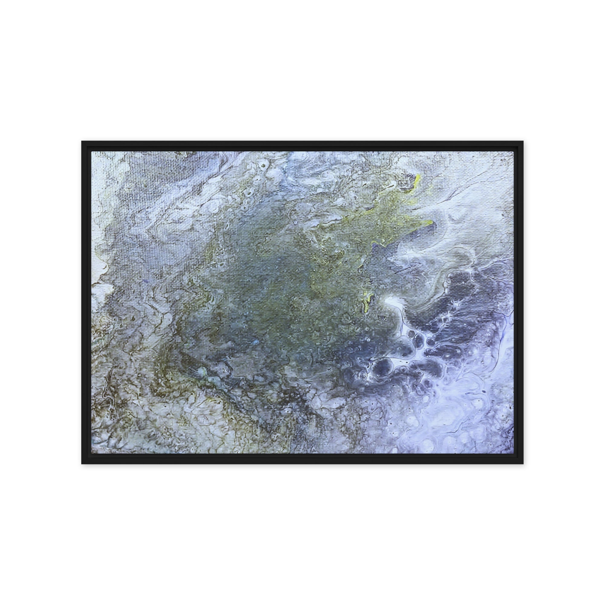 Shallows framed canvas studio series with product details shown in white frame, 9 x 12 inch universal size