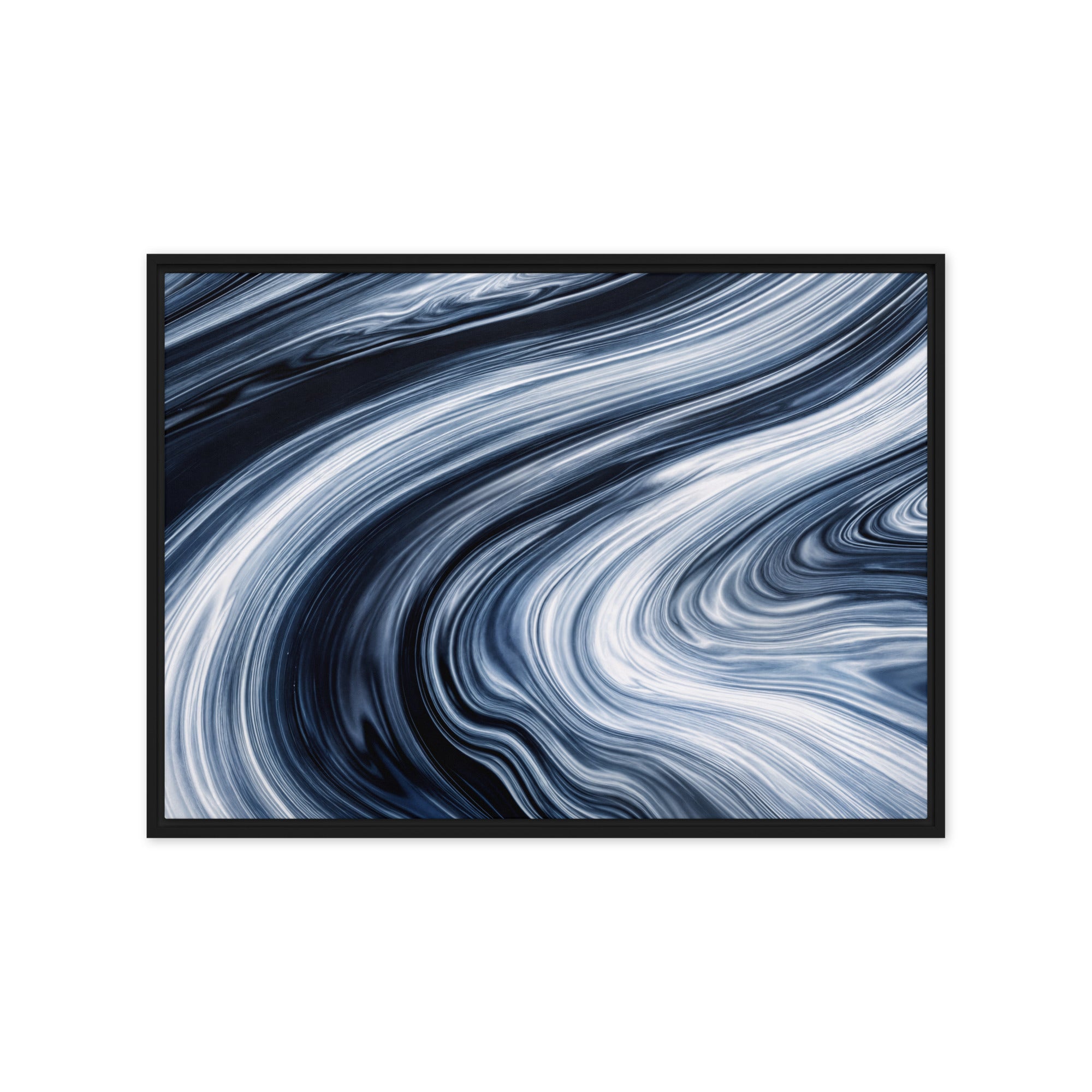Vortex framed canvas print with product details shown in white frame, 9 x 12 inch universal size