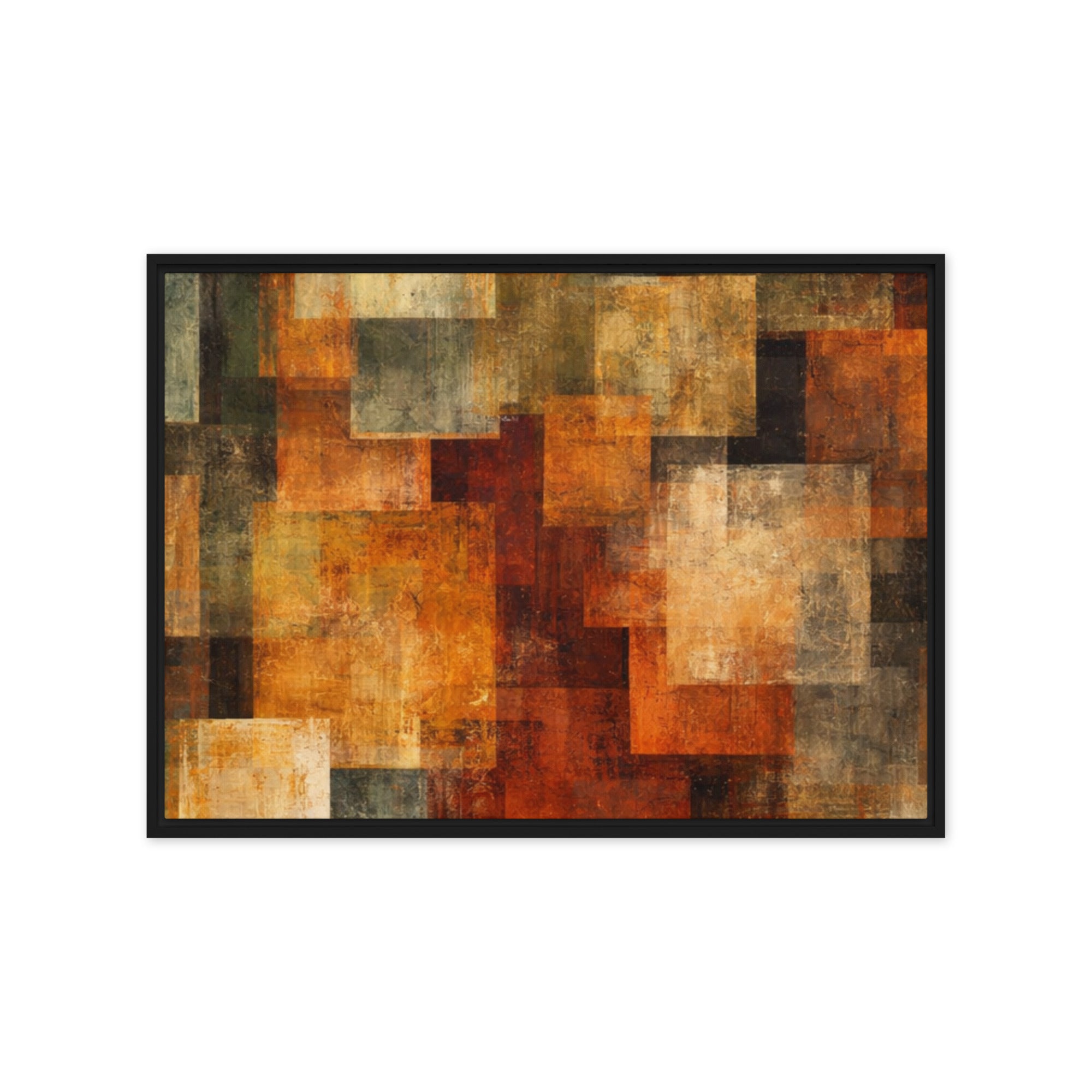 Harvest framed canvas print with product details shown in white frame, 9 x 12 inch universal size
