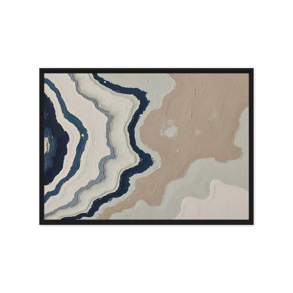Karst framed canvas artwork with limestone-like textures and deep charcoal shadows, shown on white.