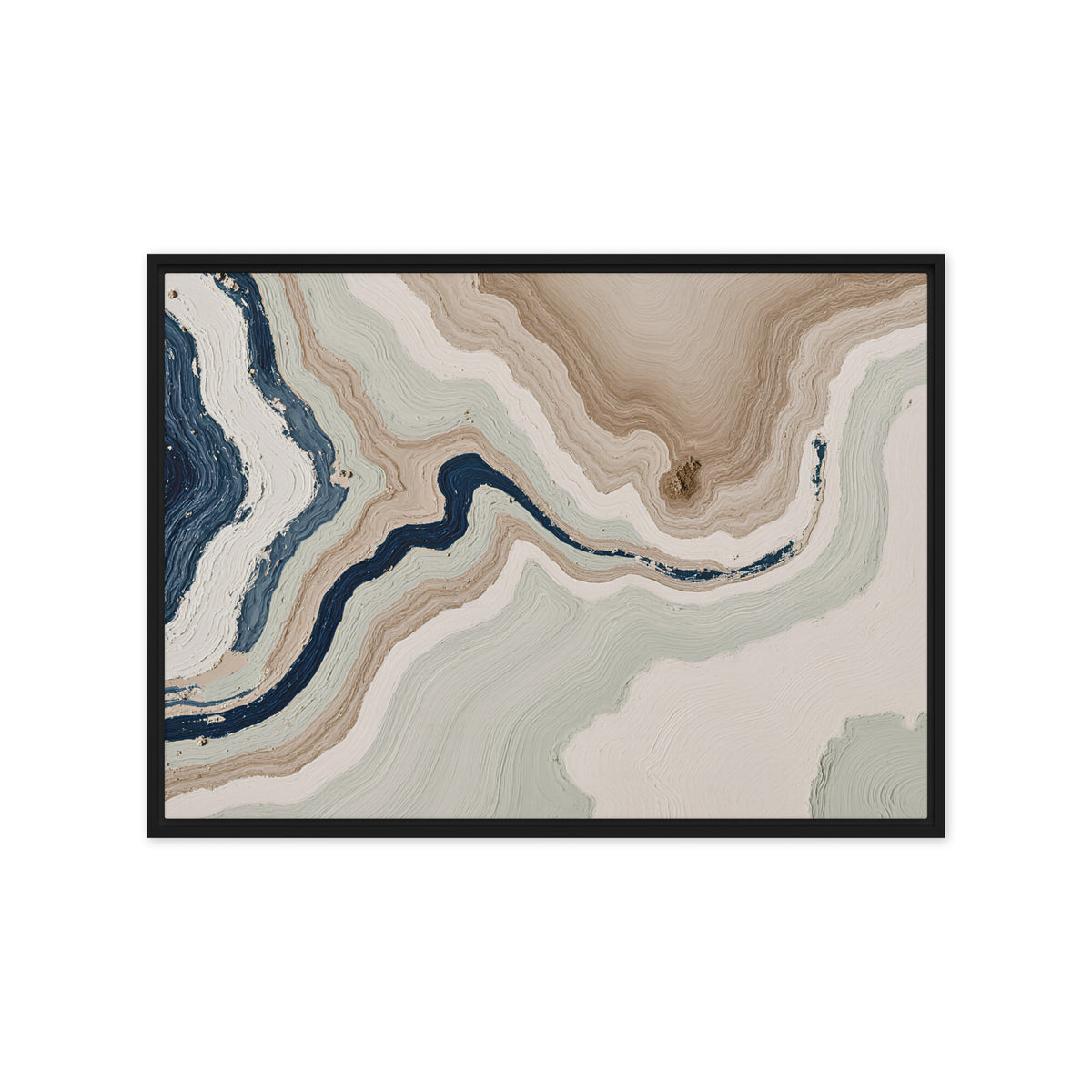 Terrace framed canvas artwork with stepped stone-like shelves and warm mineral gradients, shown on white.