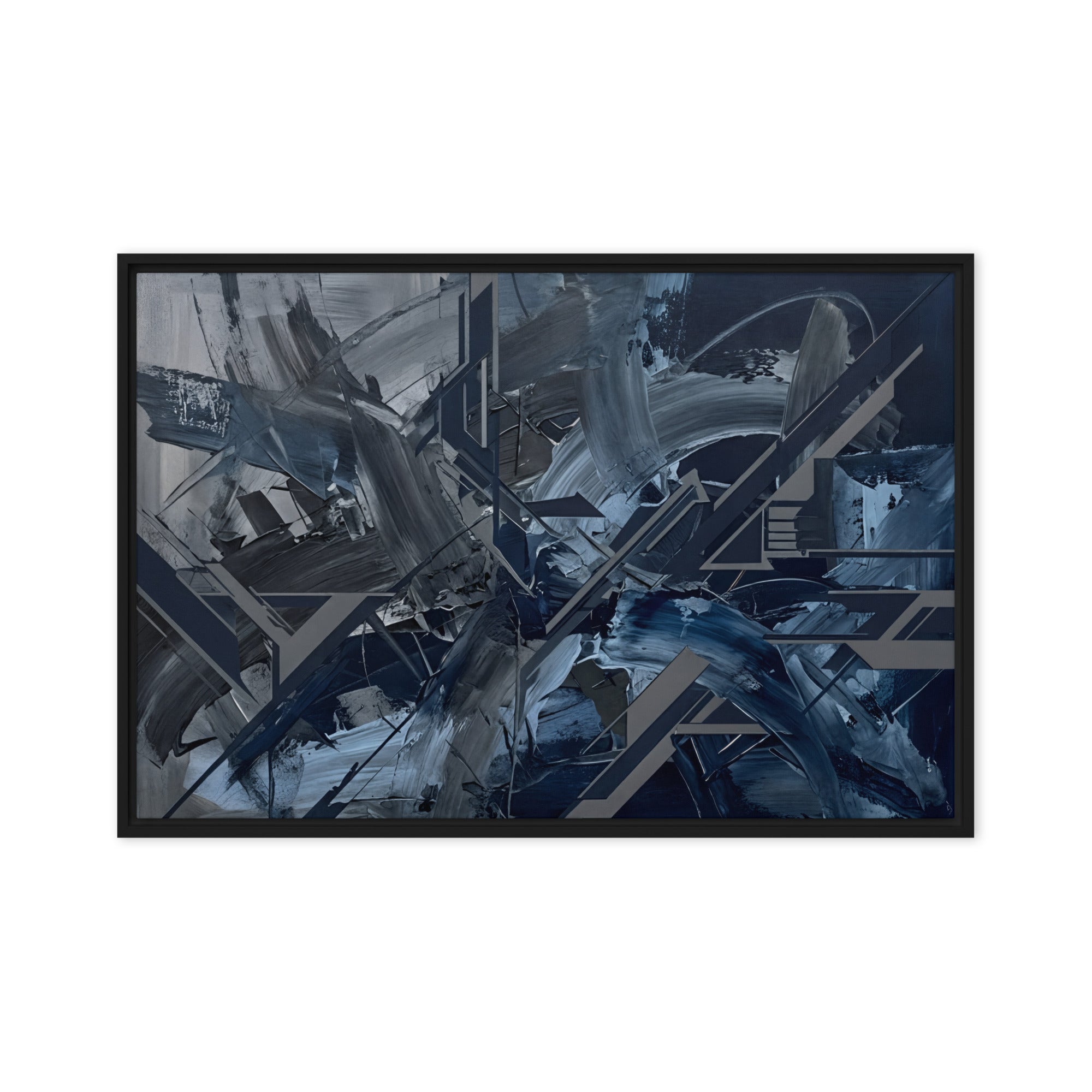 Torrent framed canvas urban front-facing product image in white frame, 12 x 18 inch universal size