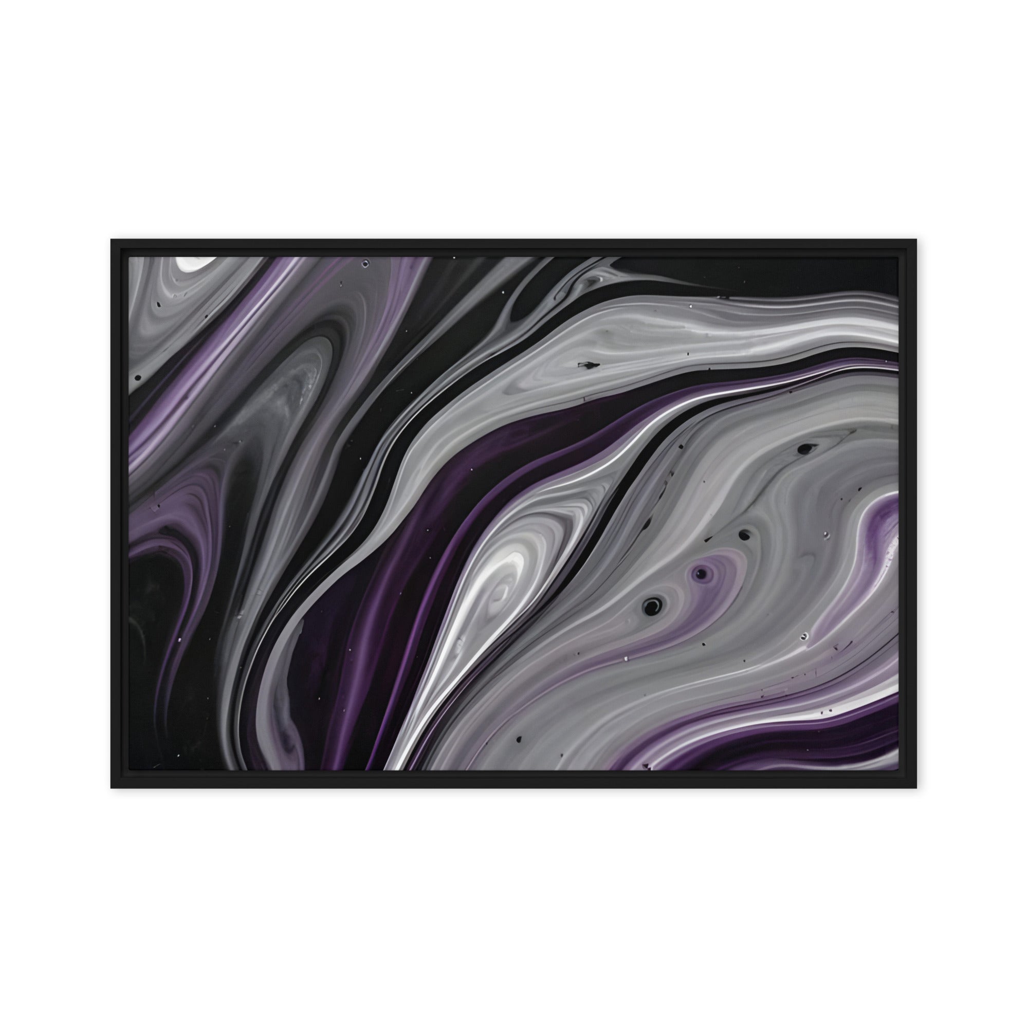 Amethyst Flow framed canvas print shown in front view in white frame, 12 x 16 inch universal size