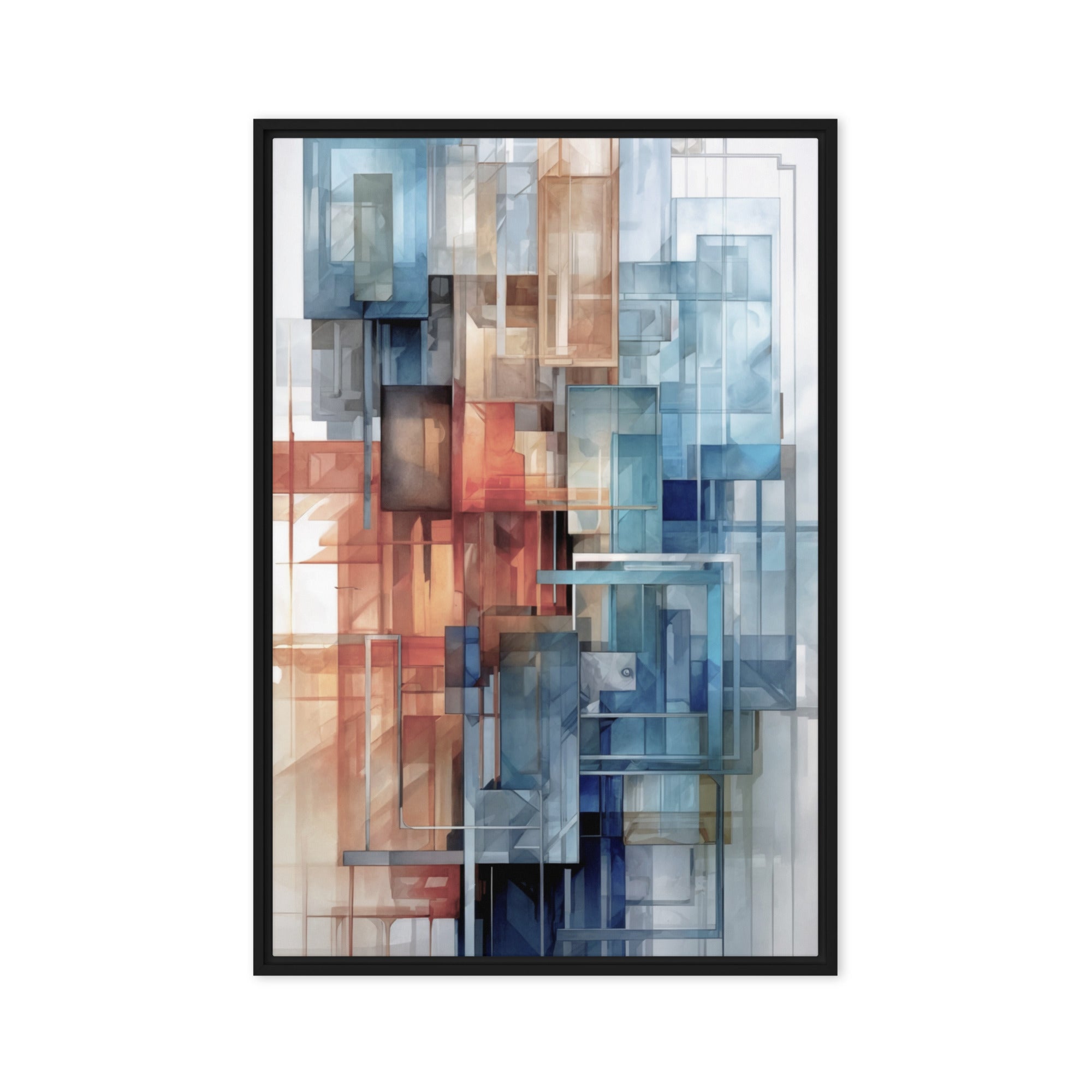 Future framed canvas print with product details shown in brown frame, 24 x 36 inch statement piece