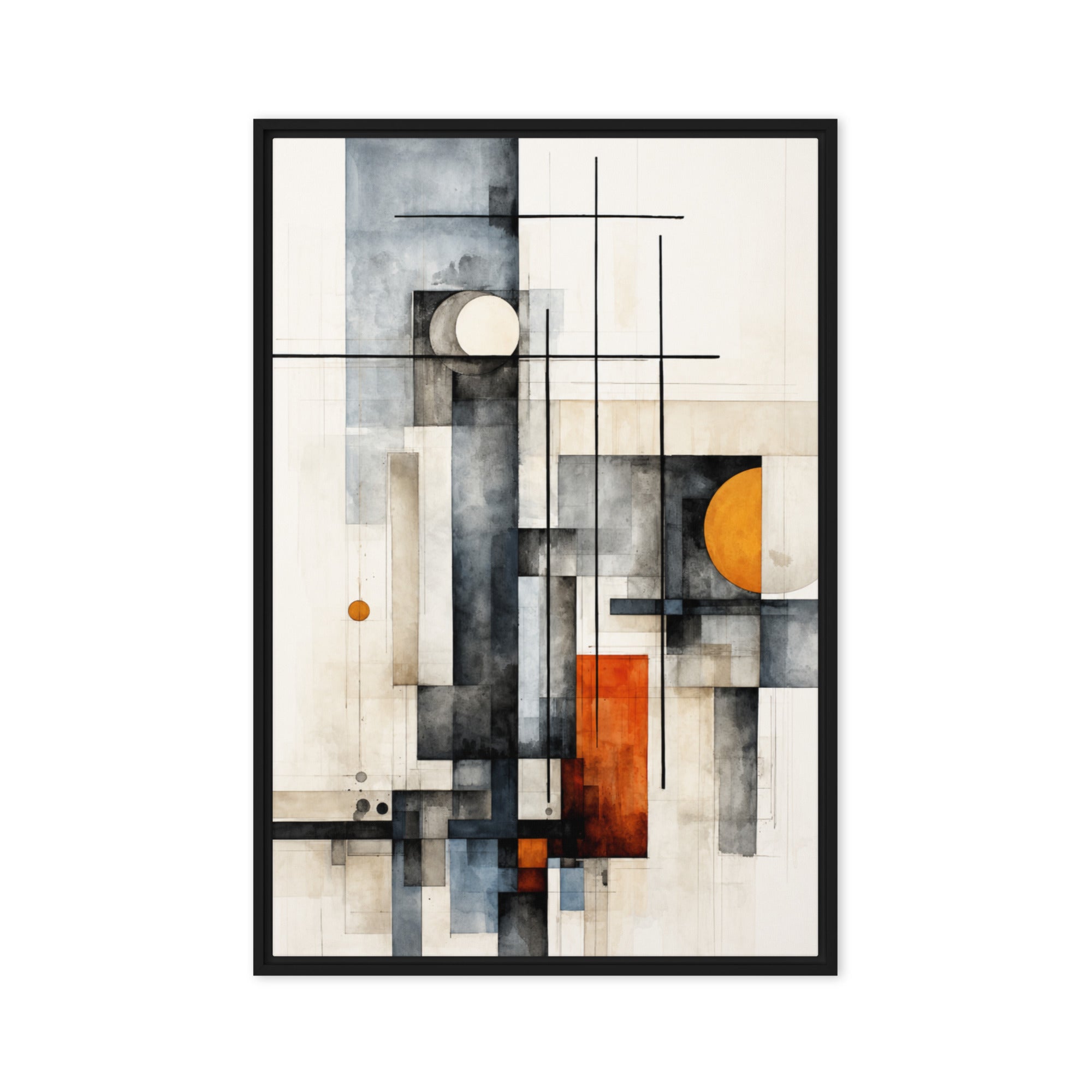 Girder framed canvas print with product details shown in brown frame, 18 x 24 inch large size
