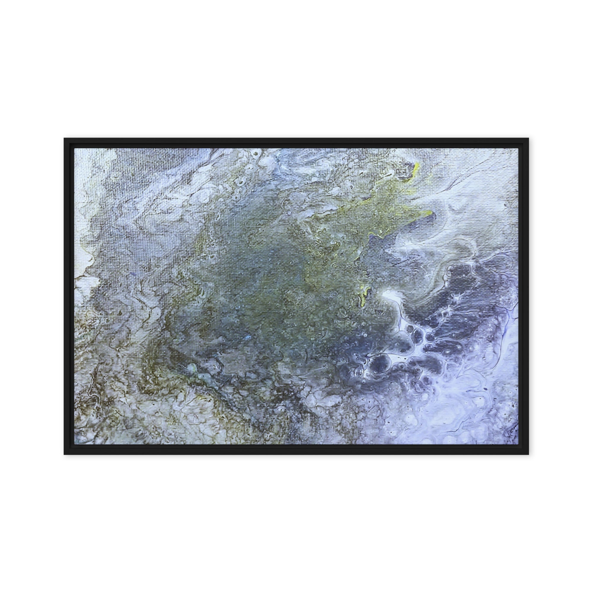 Shallows framed canvas studio series shown in front view in white frame, 12 x 16 inch universal size