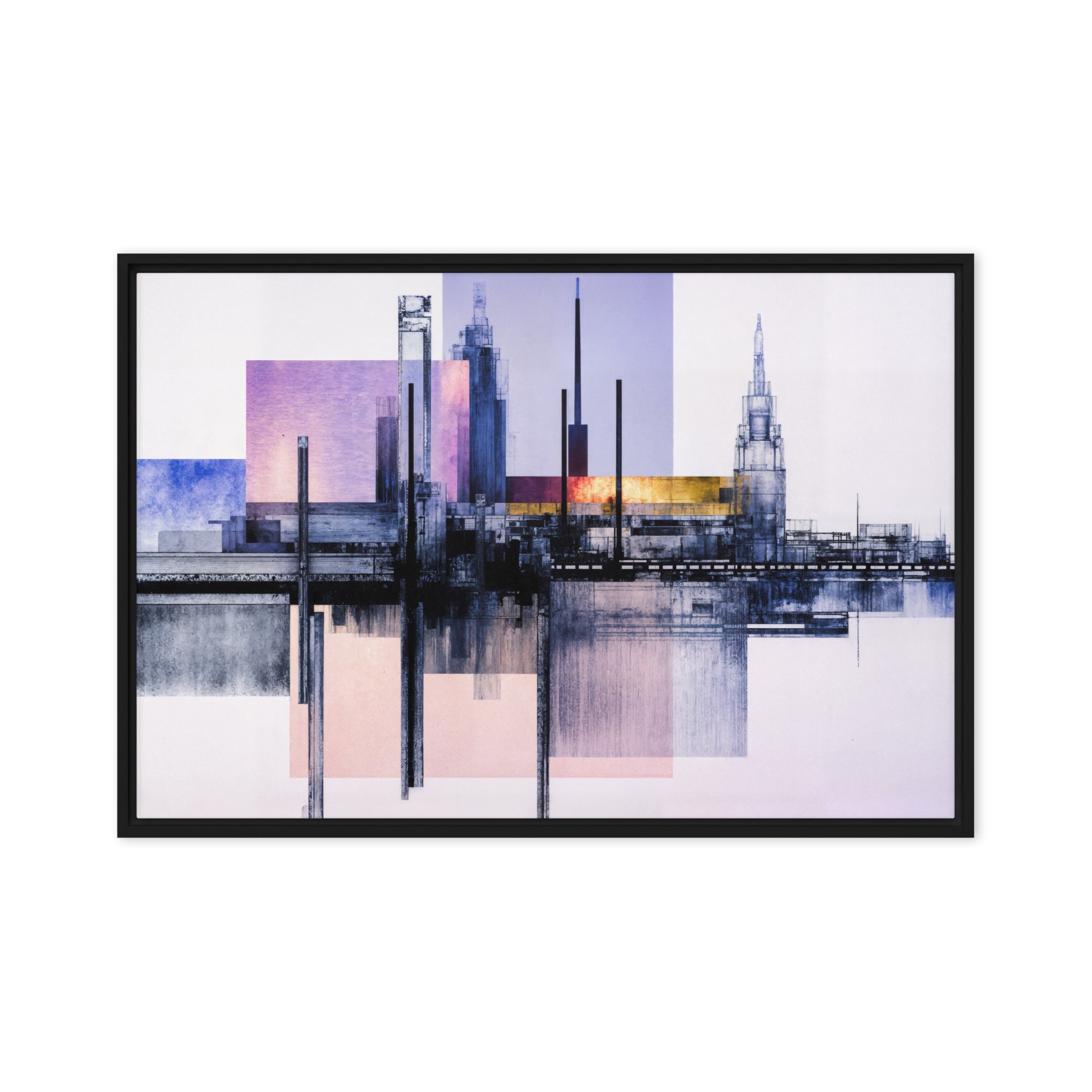 Escapes framed canvas print shown in front view in white frame, 12 x 16 inch universal size