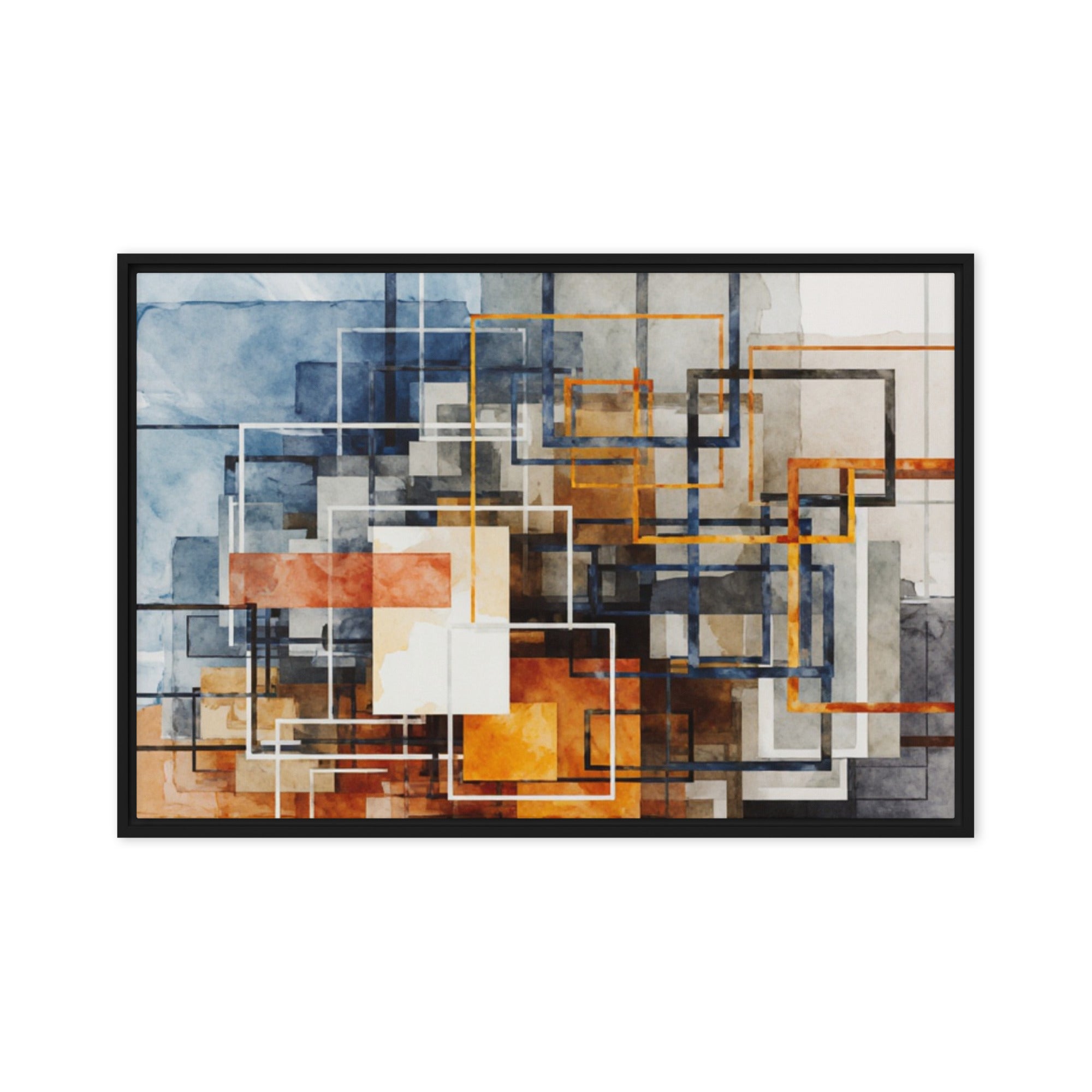 Stratum wall art product image as a framed canvas print in white frame, 12 x 18 inch universal size