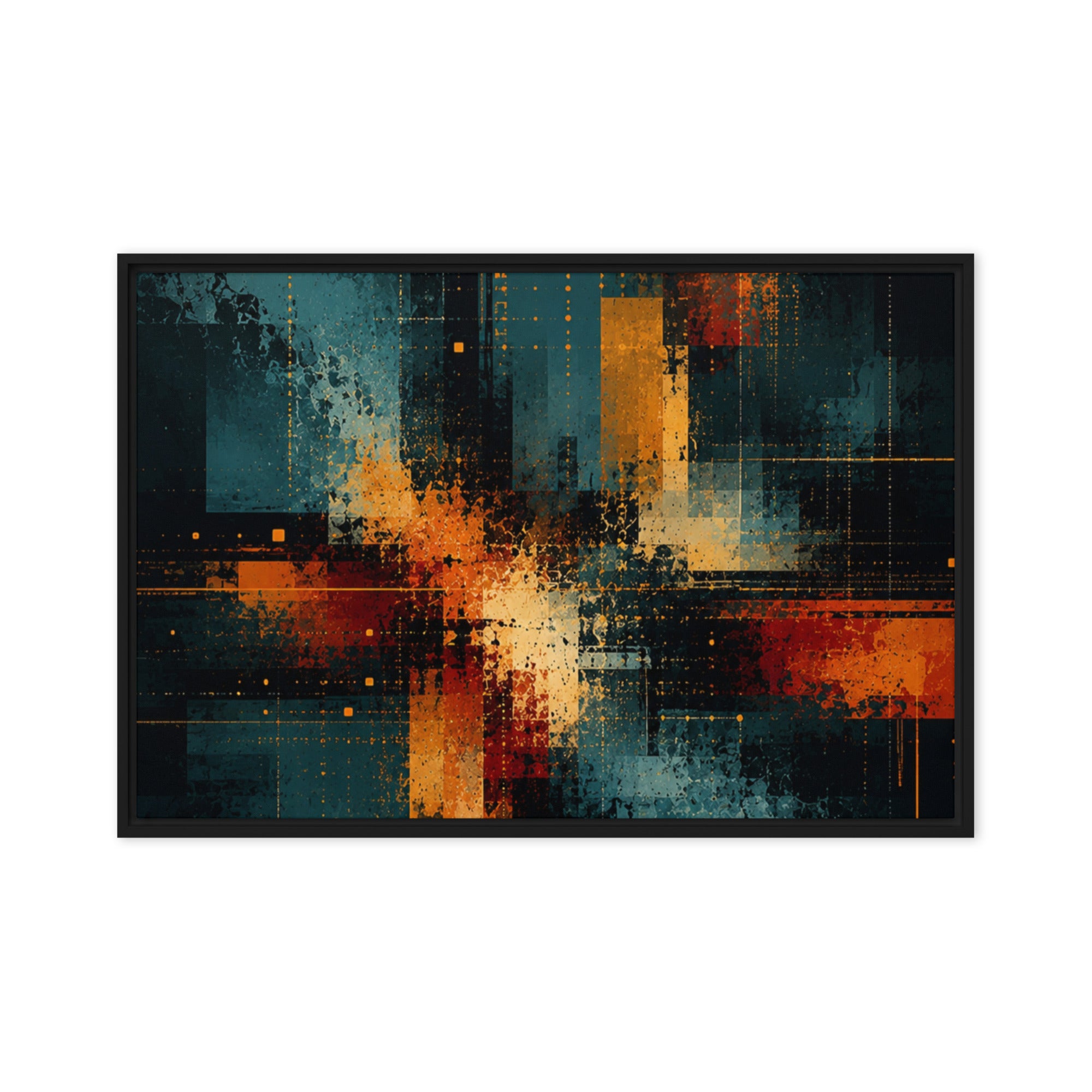 Axion framed canvas print shown in front view in white frame, 12 x 16 inch universal size