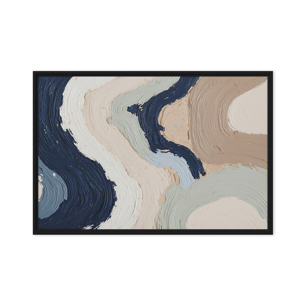 Marl framed canvas artwork with pale stone and soft clay tones with subtle visual texture, shown on white.