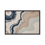 Striata framed canvas artwork with rhythmic bands of mineral color and sediment-like layers, shown on white.