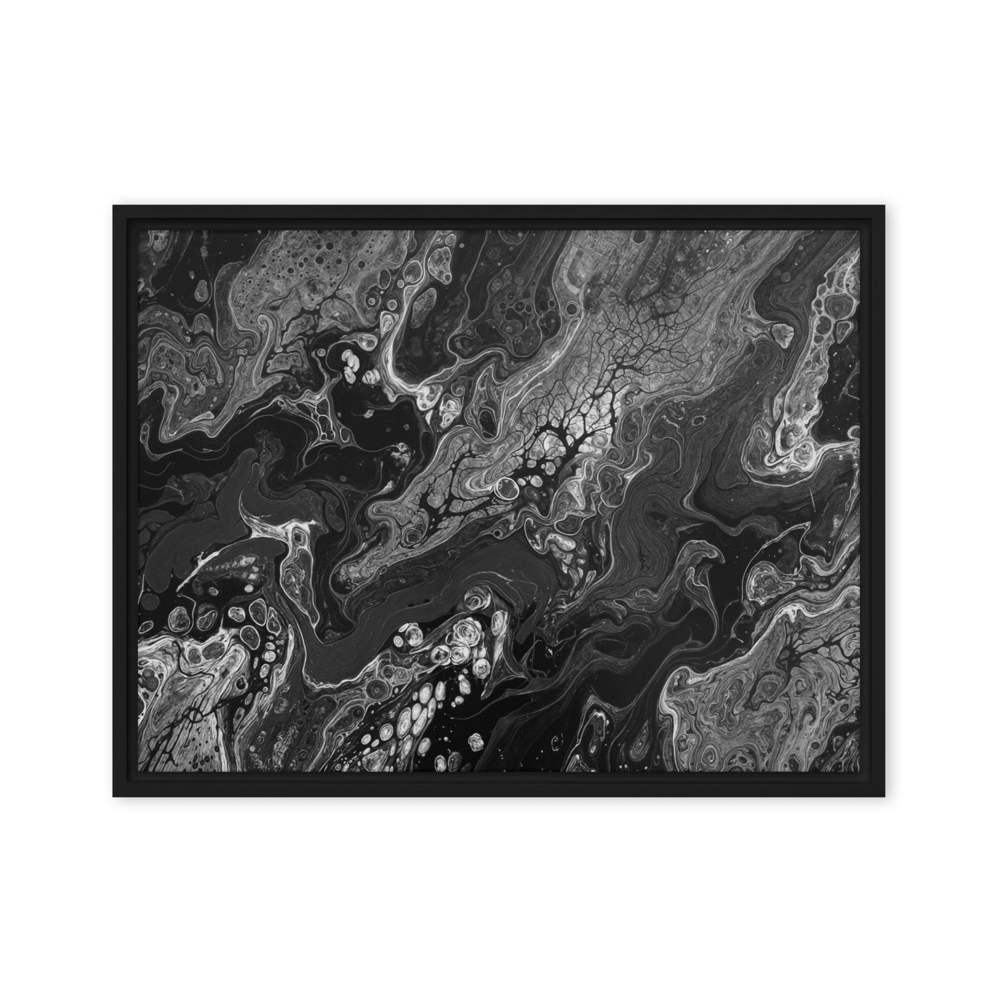 Dark Matter framed canvas print wall display image in white frame, 16 x 20 inch universal size