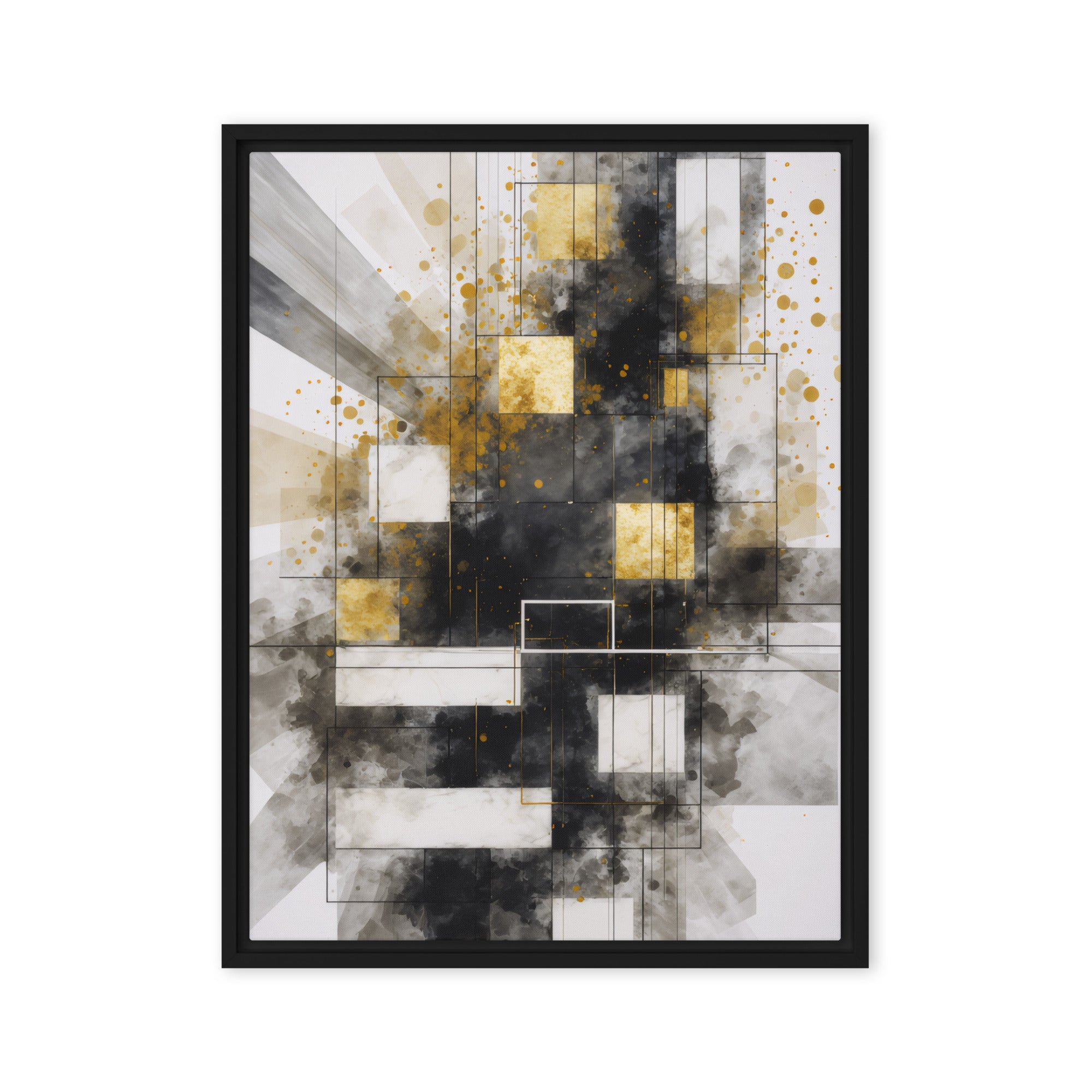 Oriana framed canvas print with product details shown in white frame, 16 x 20 inch universal size