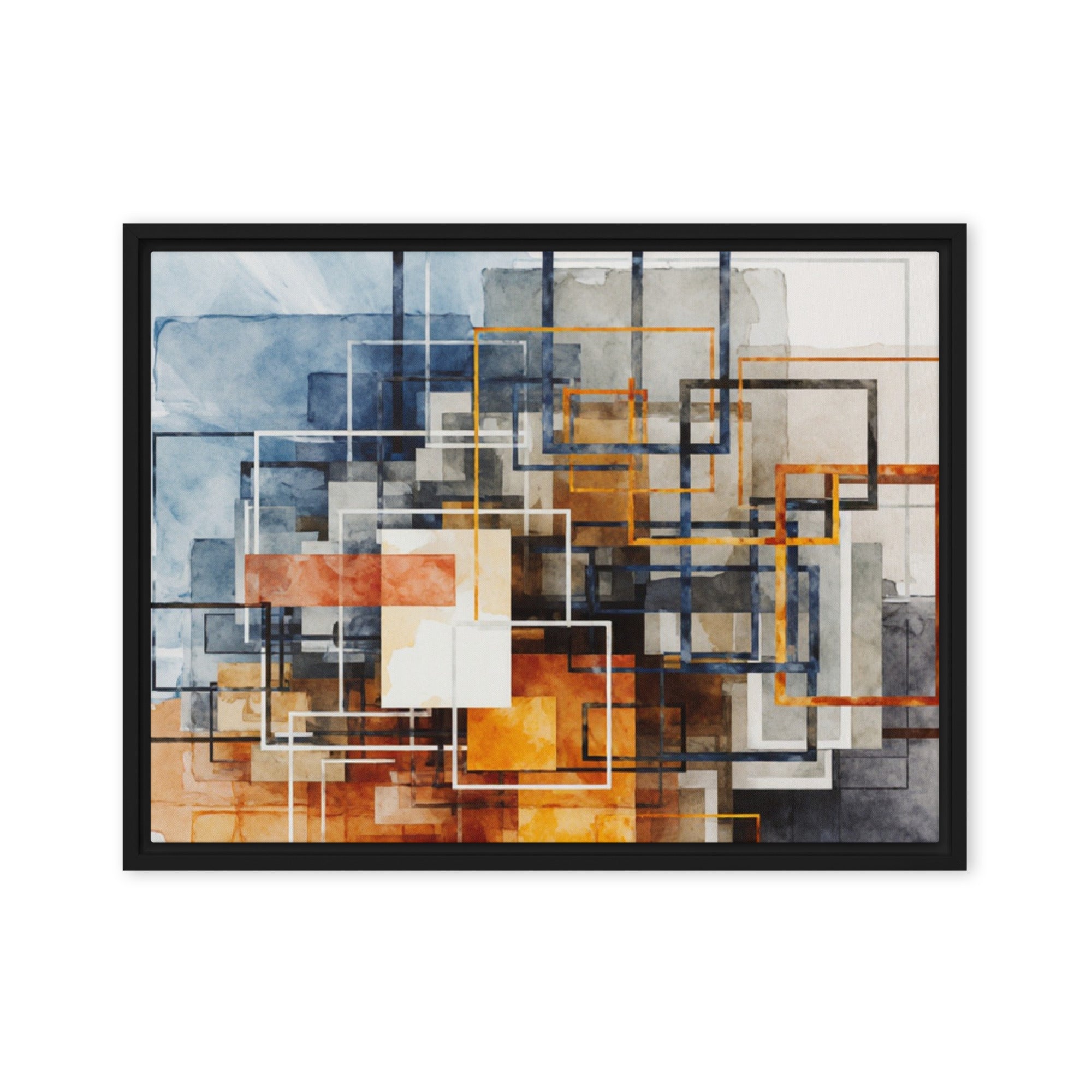 Stratum framed canvas print product mockup in white frame, 18 x 24 inch large size