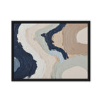 Alluvia framed canvas artwork with layered earth tones and flowing mineral textures, shown on white.