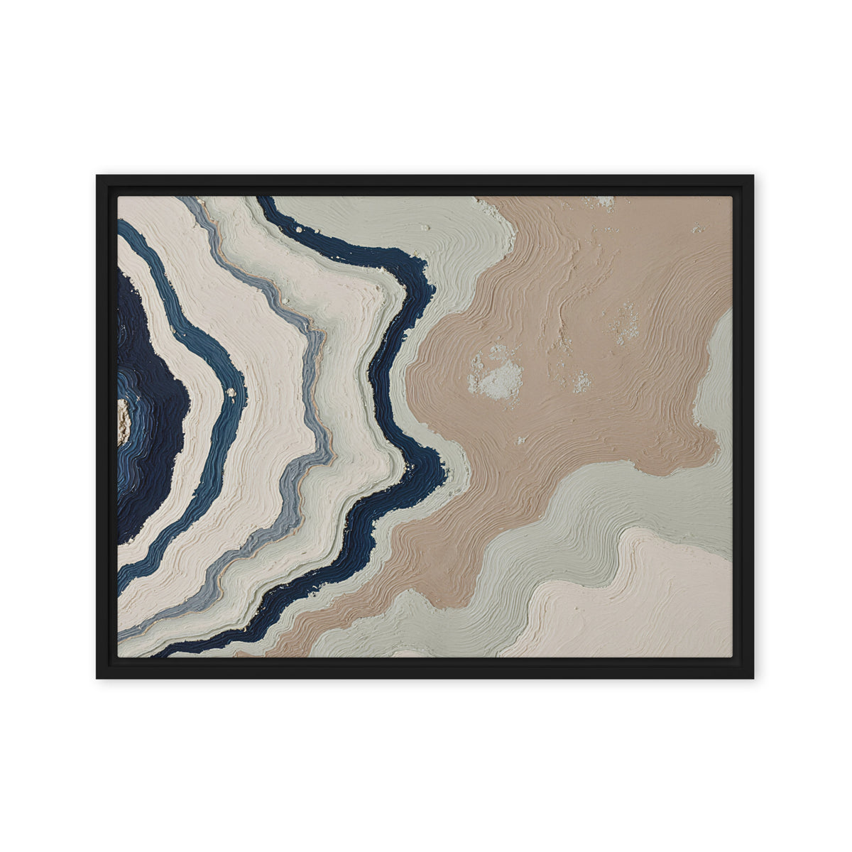 Karst framed canvas artwork with limestone-like textures and deep charcoal shadows, shown on white.