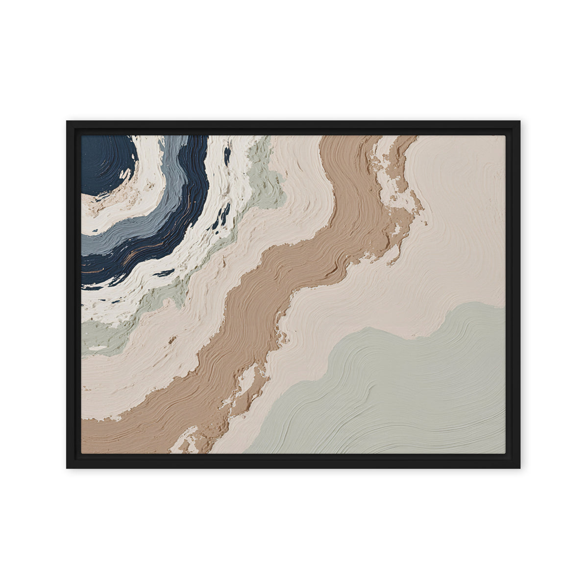 Spall framed canvas artwork with fractured stone-like layers and linear fissures, shown on white.