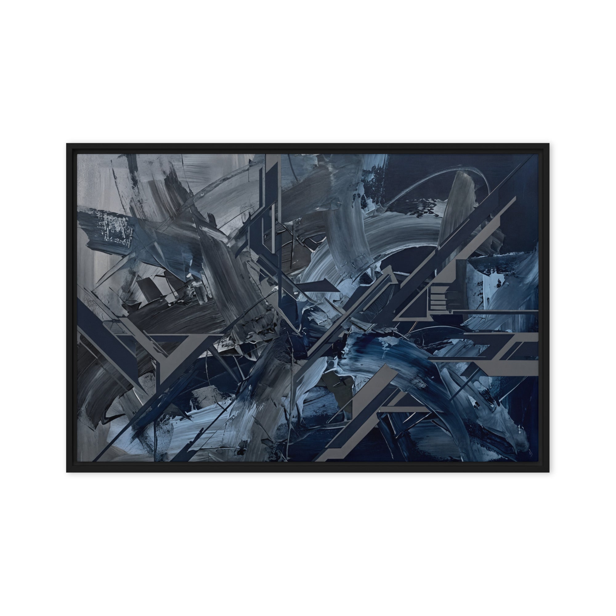 Torrent framed canvas urban, front view in white frame, 24 x 32 inch large size