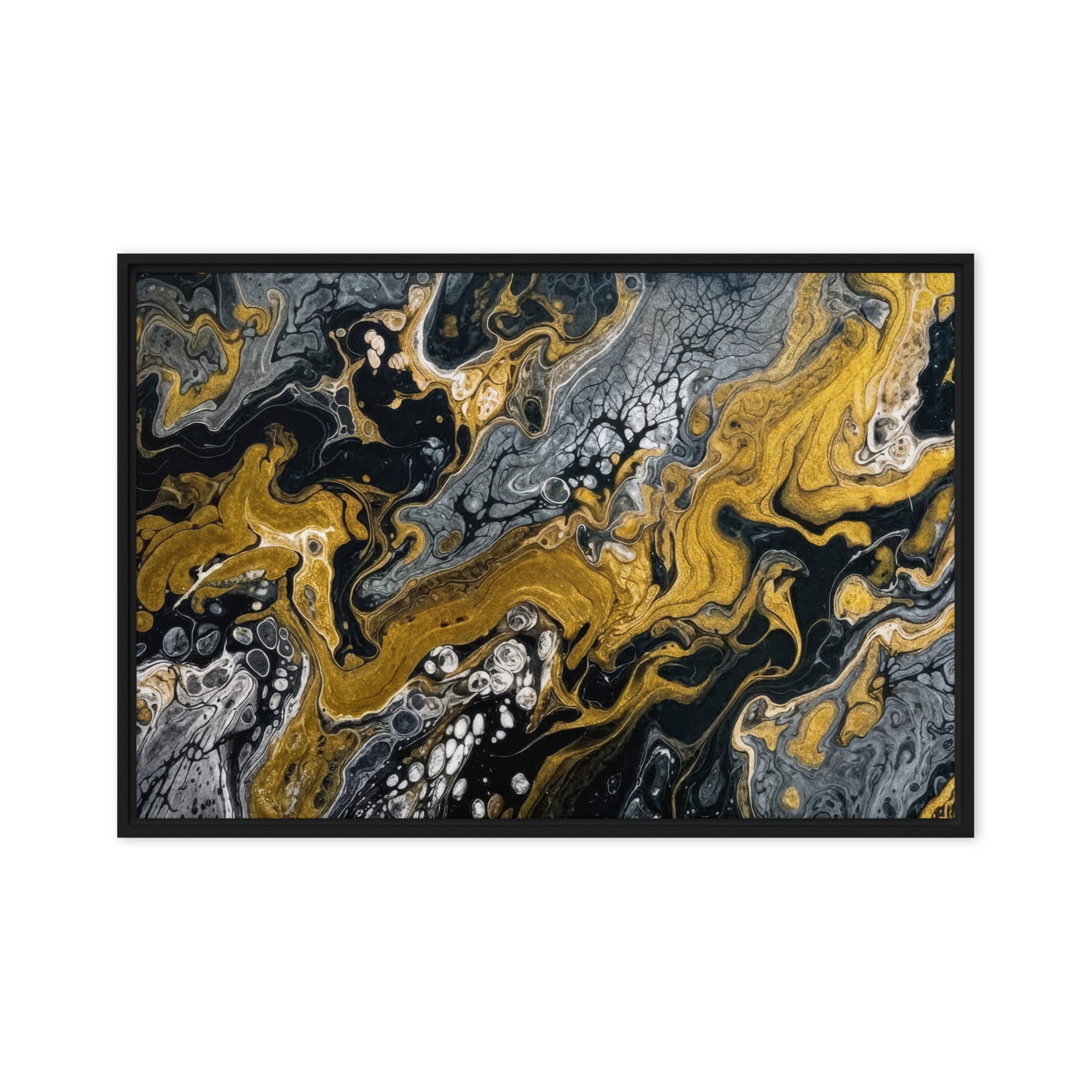 Aurum framed canvas print product mockup in white frame, 18 x 24 inch large size