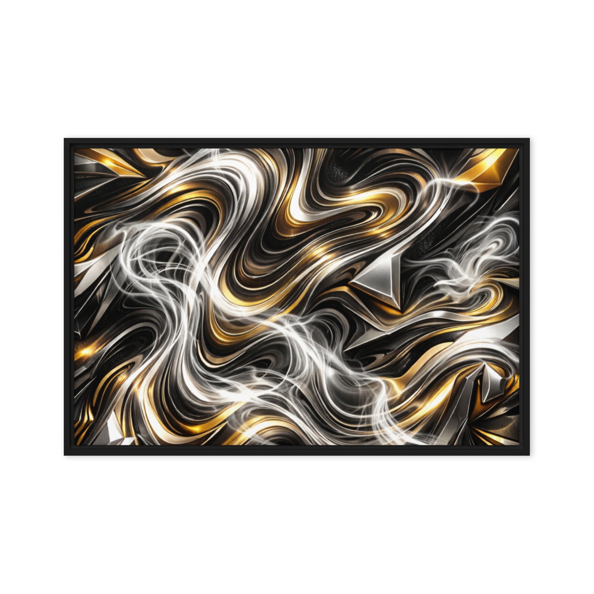 Ouro framed canvas print product mockup in white frame, 20 x 30 inch large size
