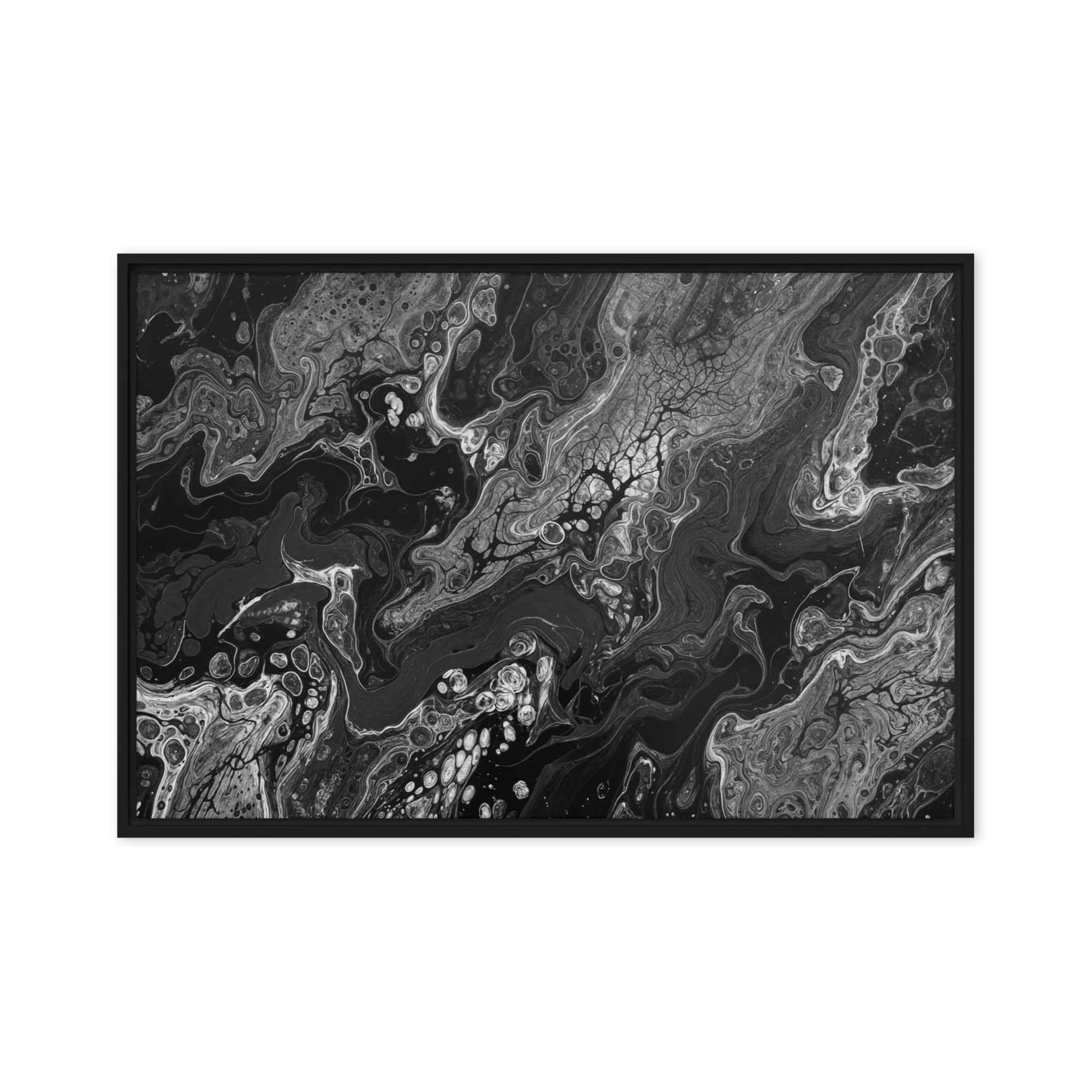 Dark Matter framed canvas print image for product listing in white frame, 20 x 30 inch large size