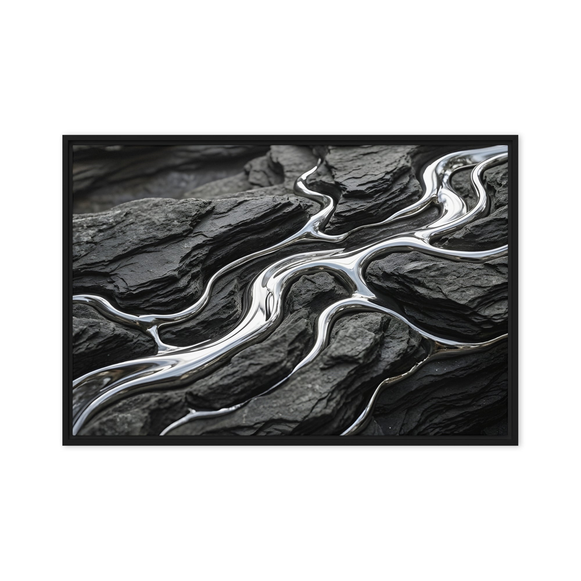Basalt framed canvas print with product details shown in white frame, 20 x 30 inch large size