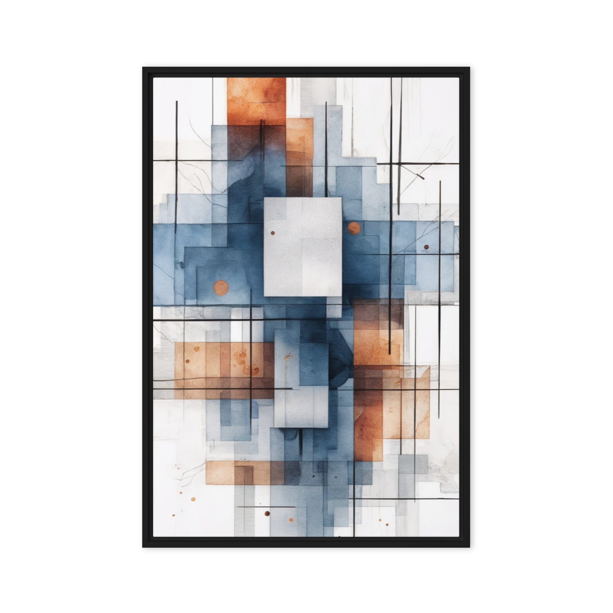Early framed canvas print shown in front view in black frame, 12 x 18 inch universal size