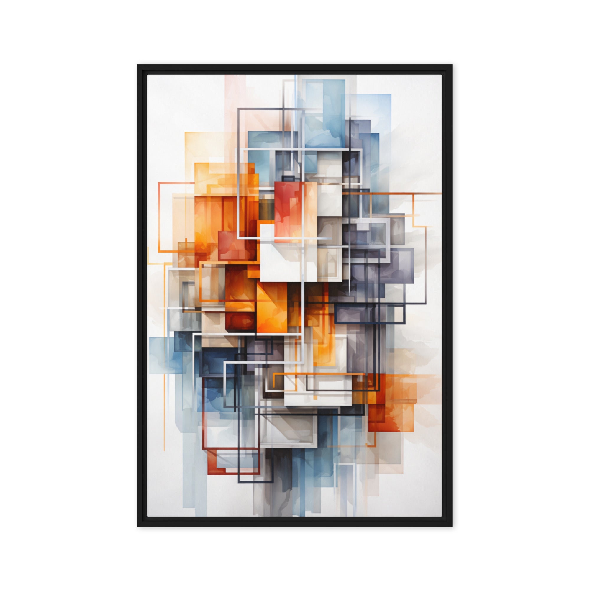 Facet framed canvas print shown in front view in black frame, 8 x 10 inch universal size