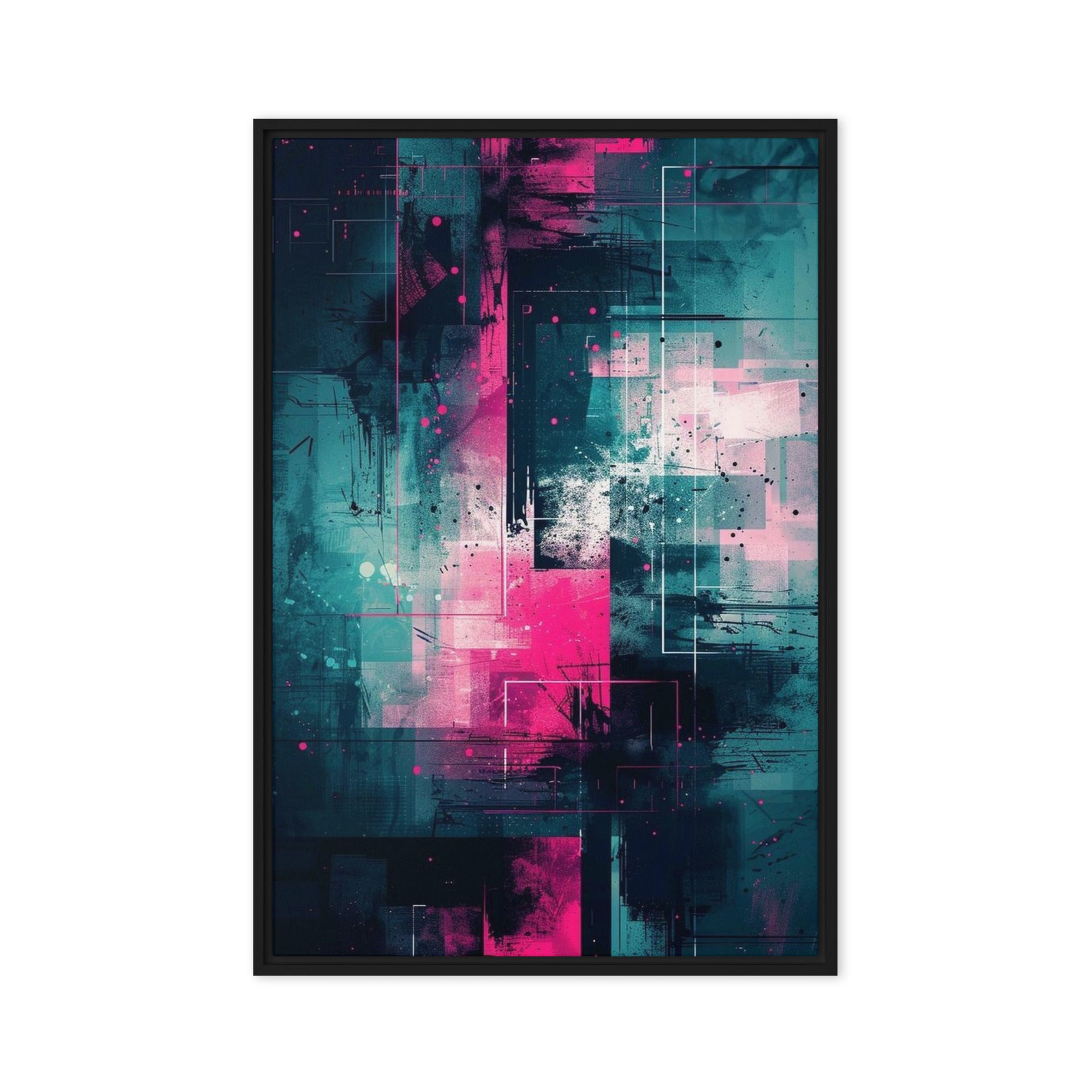 Neona framed canvas print shown in front view in white frame, 20 x 30 inch large size