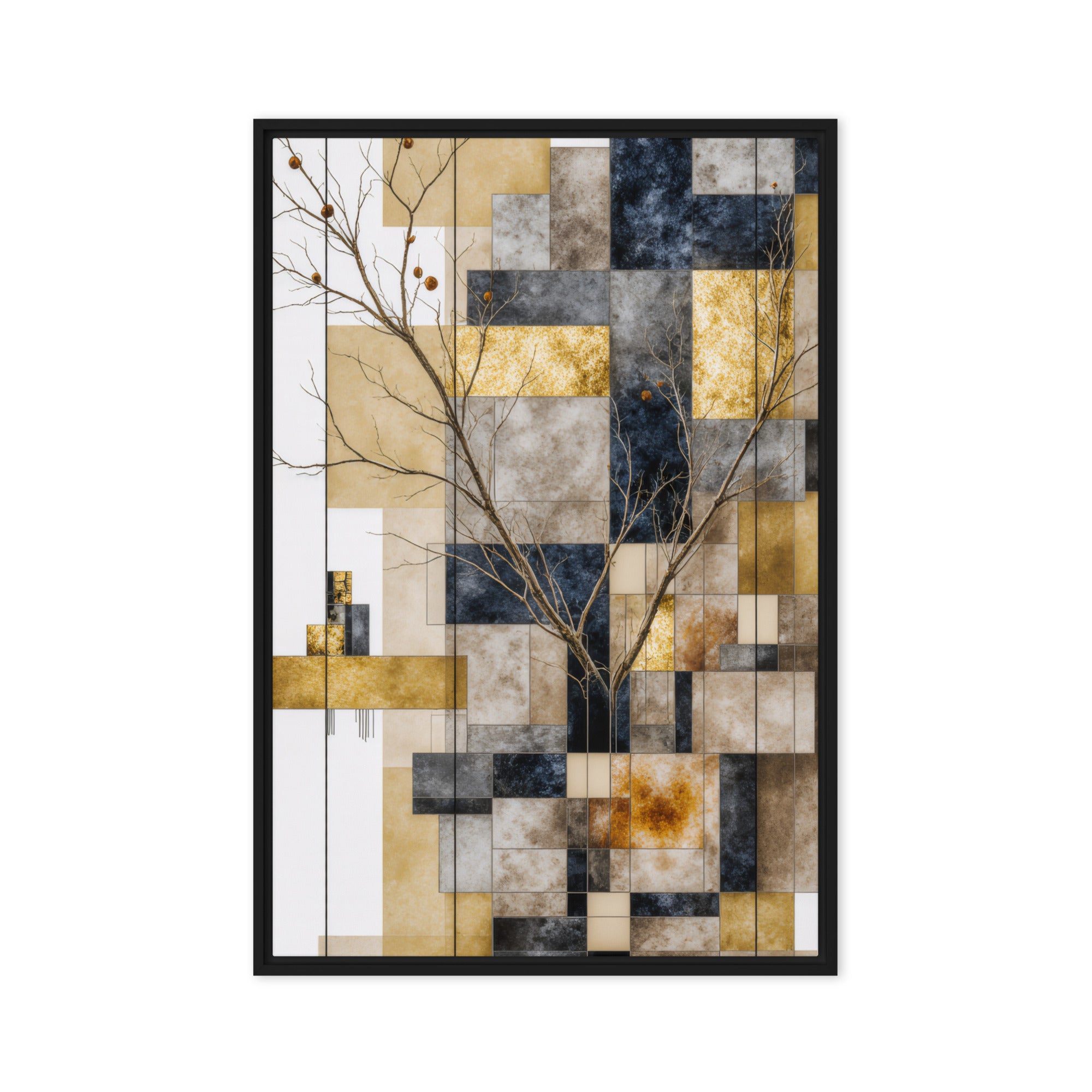 Solari framed canvas print with product details shown in white frame, 24 x 32 inch large size
