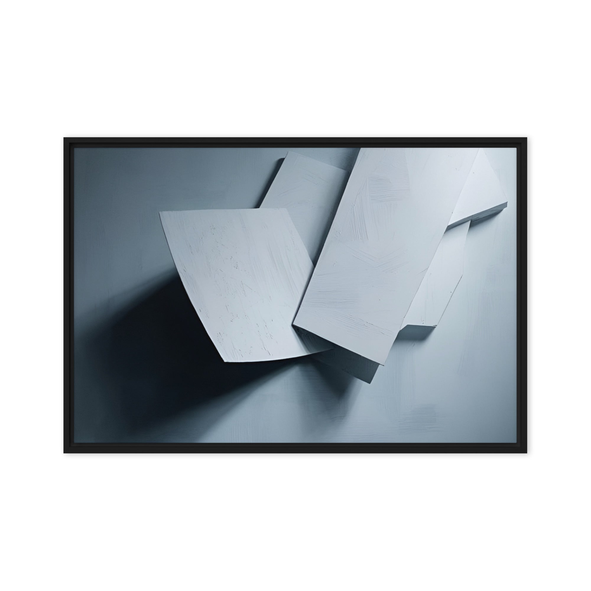 Silhouette framed canvas print with product details shown in white frame, 24 x 32 inch large size
