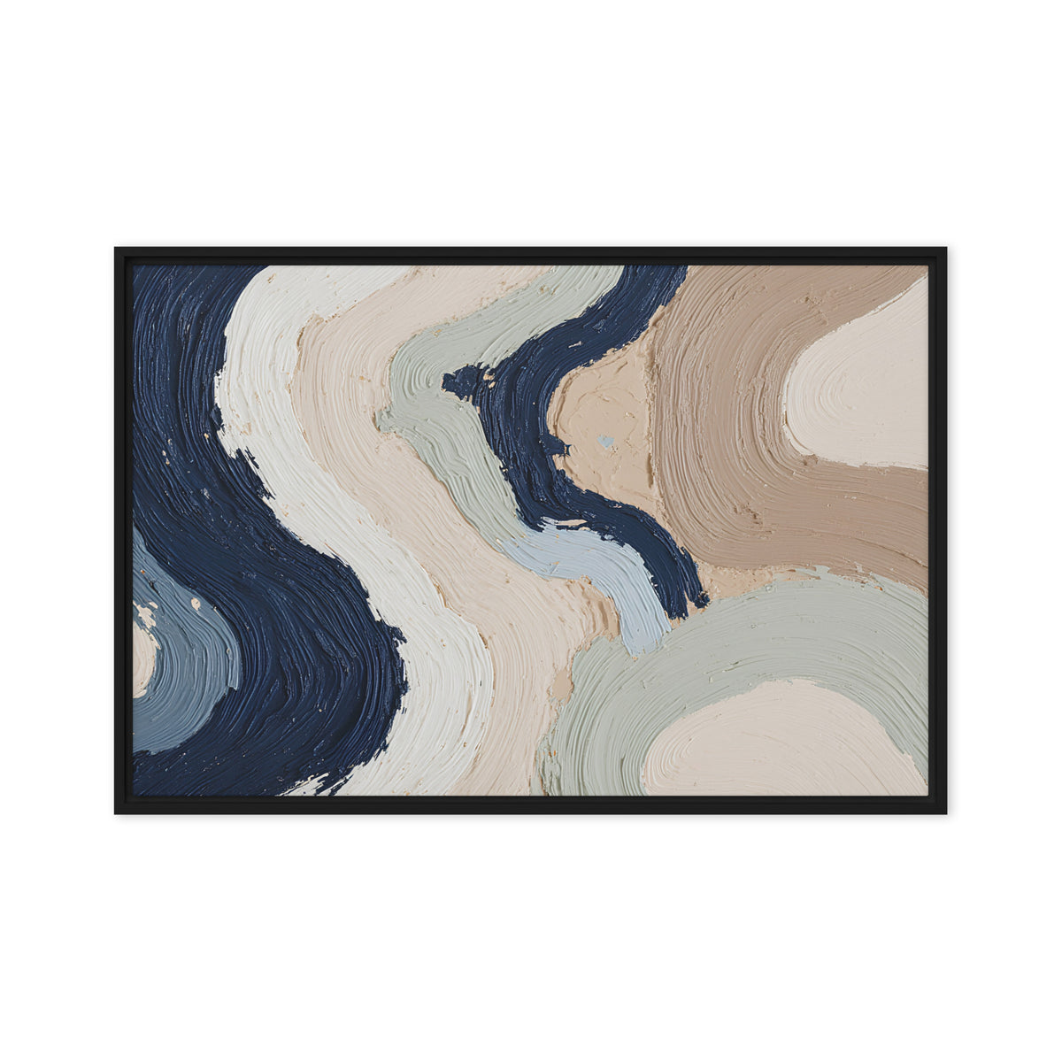Marl framed canvas artwork with pale stone and soft clay tones with subtle visual texture, shown on white.