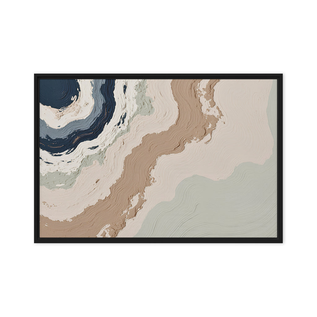 Spall framed canvas artwork with fractured stone-like layers and linear fissures, shown on white.