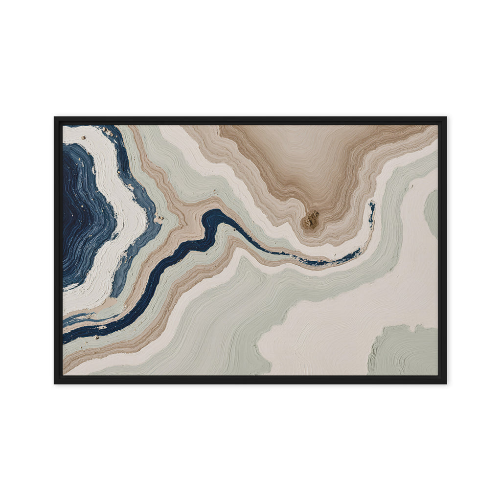 Terrace framed canvas artwork with stepped stone-like shelves and warm mineral gradients, shown on white.