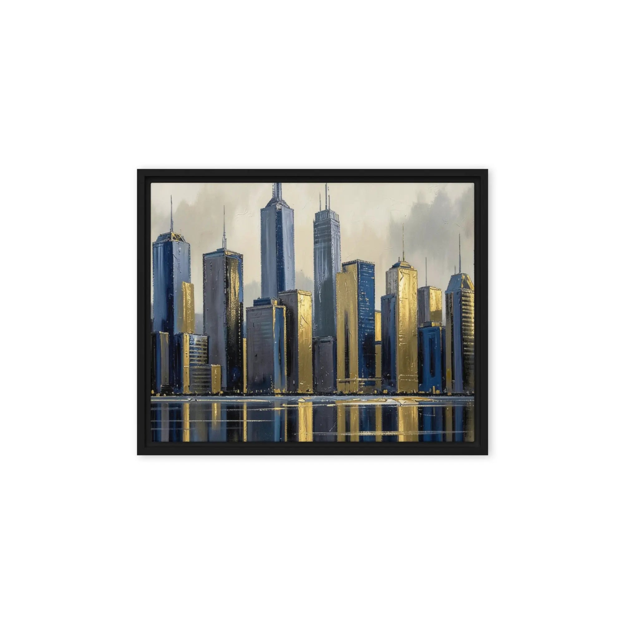 Lumina framed canvas skyline shown in front view in black frame, 8 x 10 inch universal size