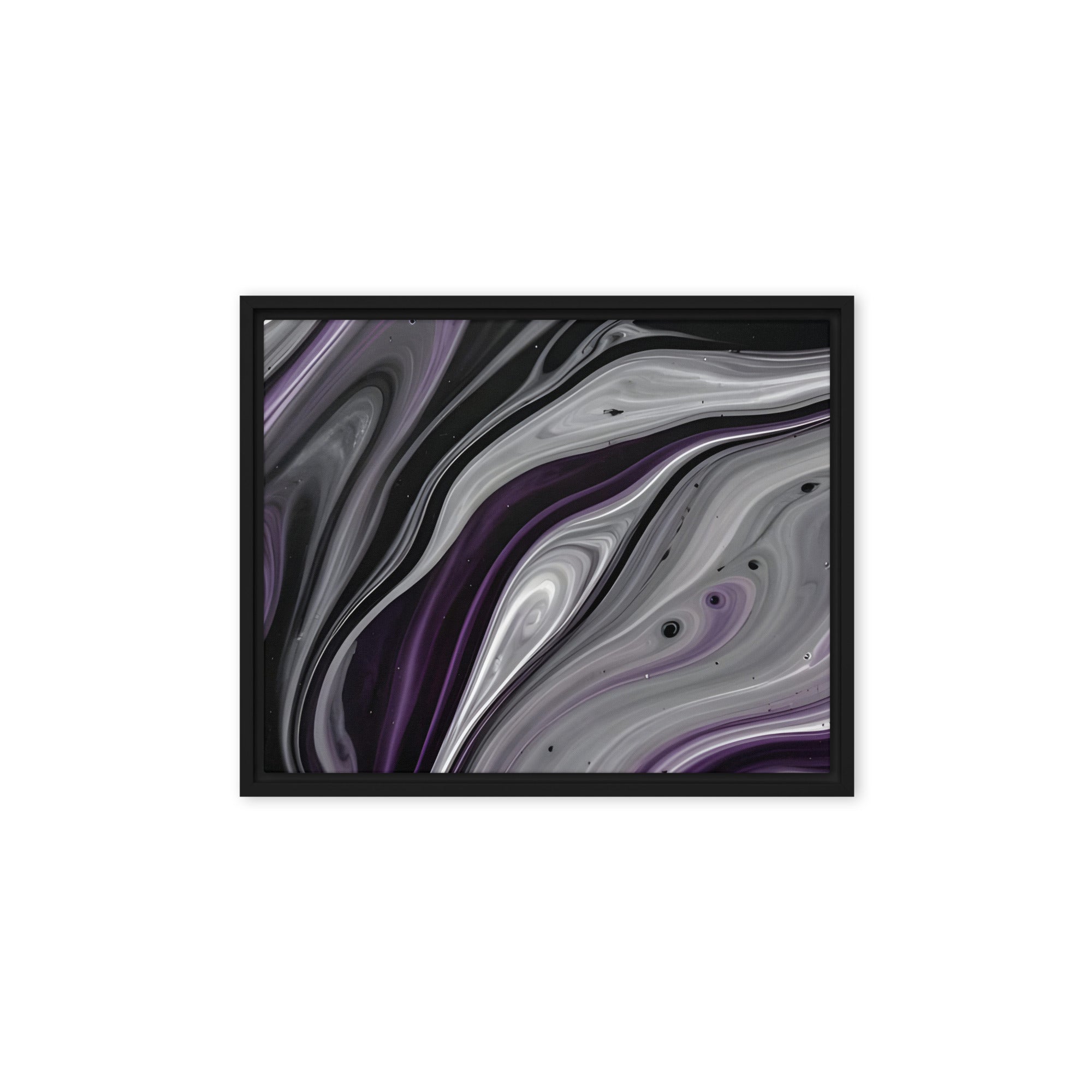 Amethyst Flow framed canvas print shown in front view in black frame, 8 x 10 inch universal size