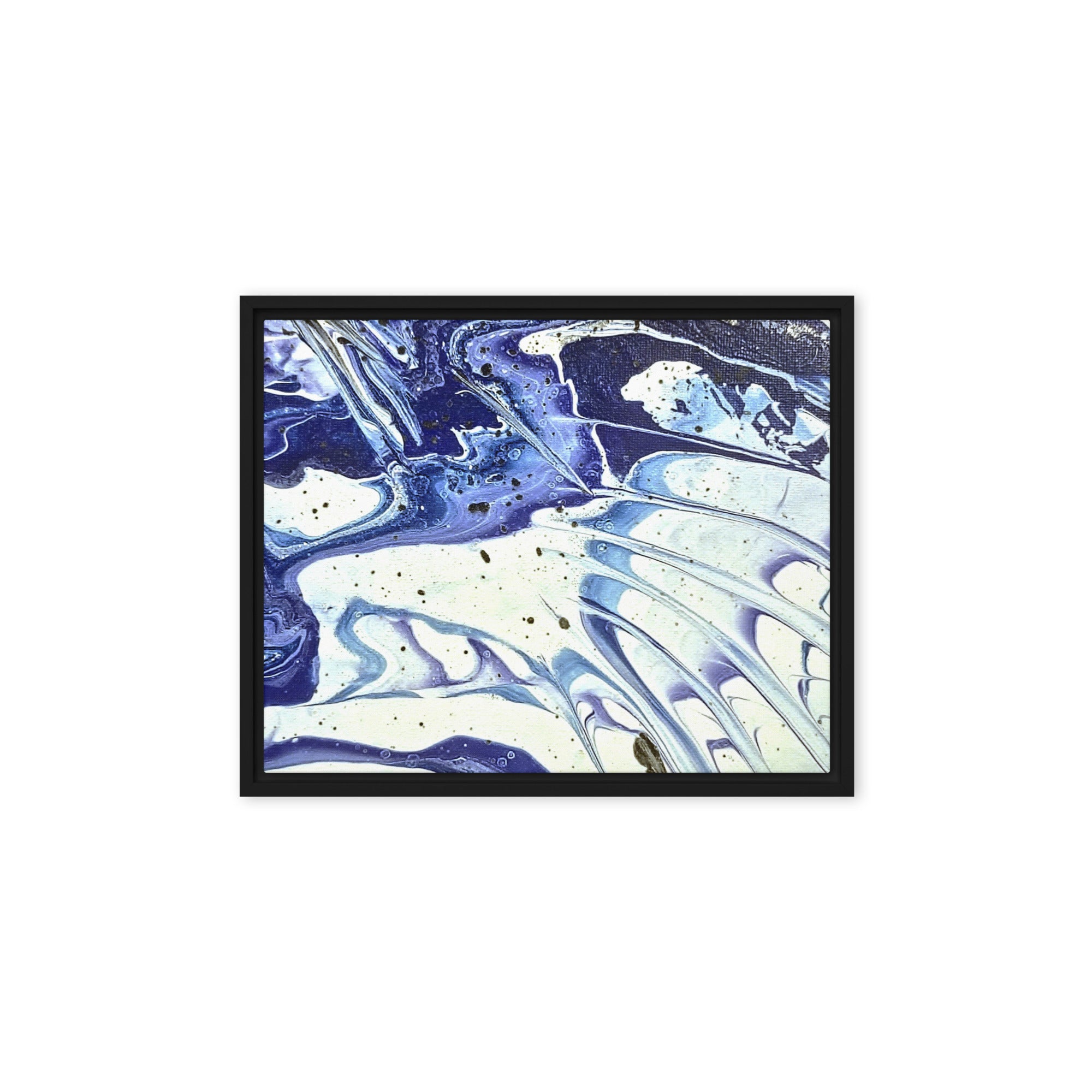 Cobalt framed canvas print shown in front view in black frame, 8 x 10 inch universal size