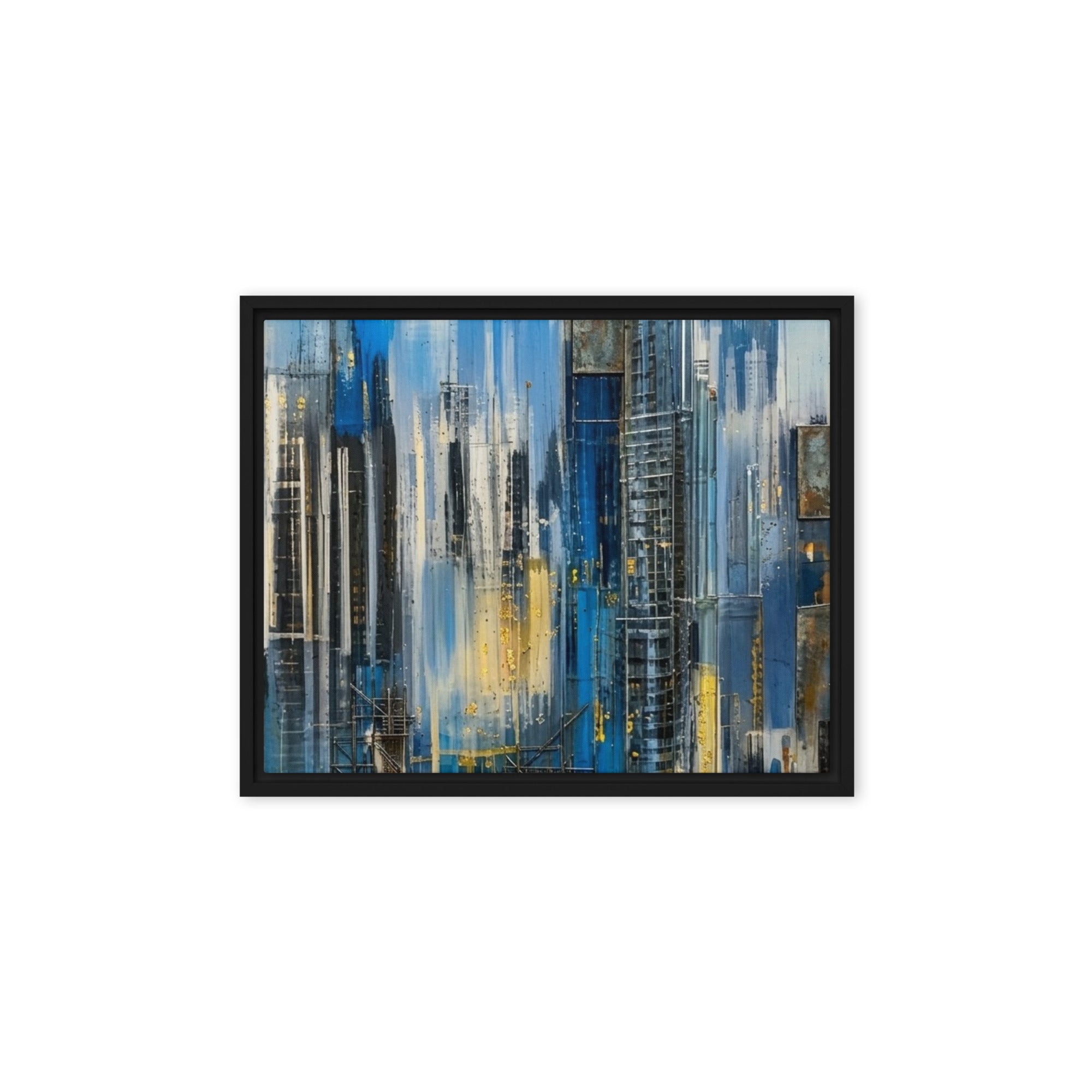 Facade framed canvas print shown in front view in black frame, 8 x 10 inch universal size
