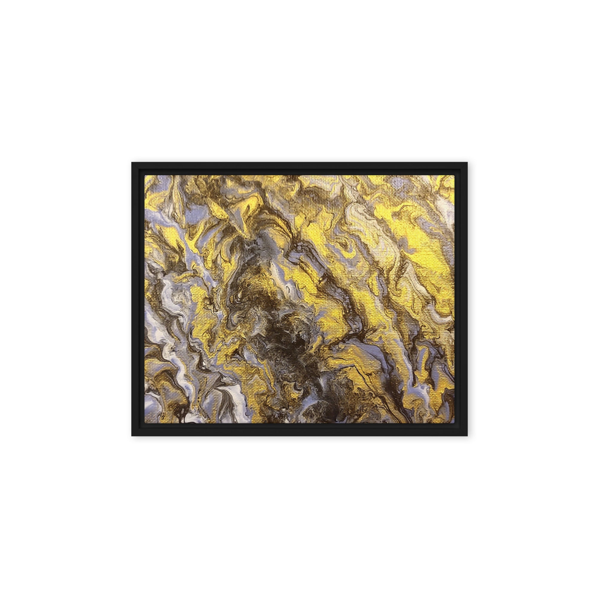 Gold Wave framed canvas print shown in front view in white frame, 18 x 24 inch large size