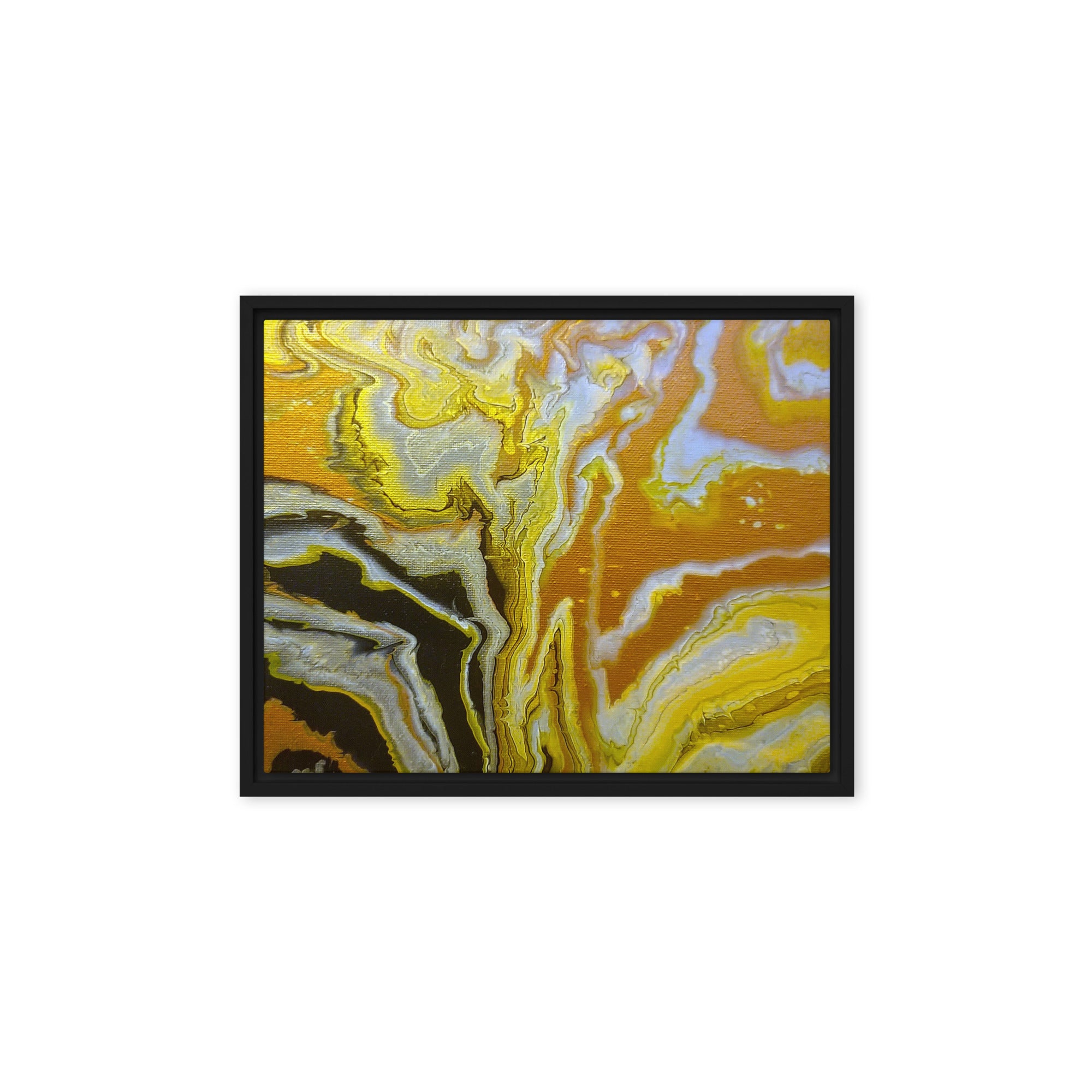 Golden Surge wall art product image as a framed canvas print in black frame, 9 x 12 inch universal size