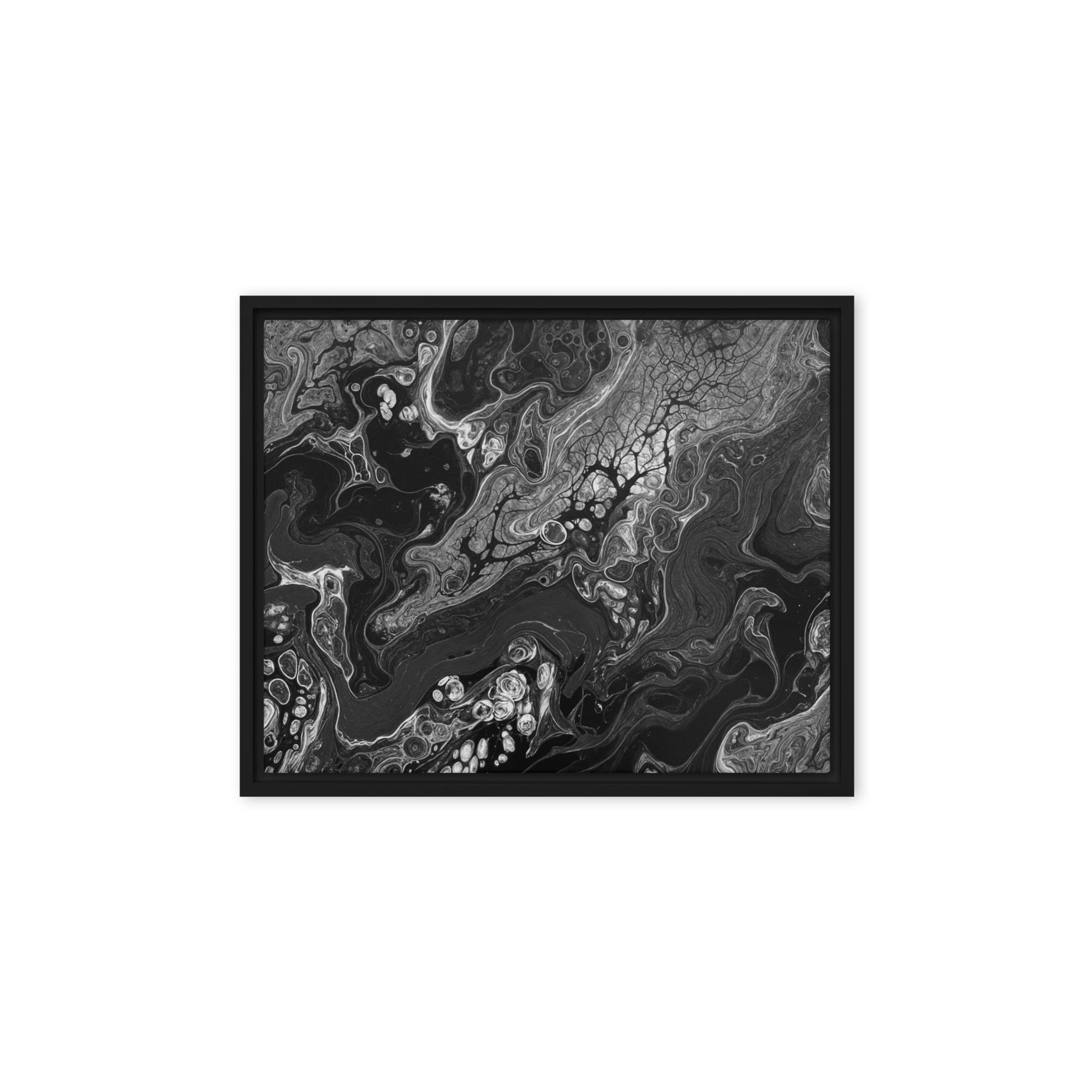 Dark Matter wall art product image as a framed canvas print in black frame, 9 x 12 inch universal size