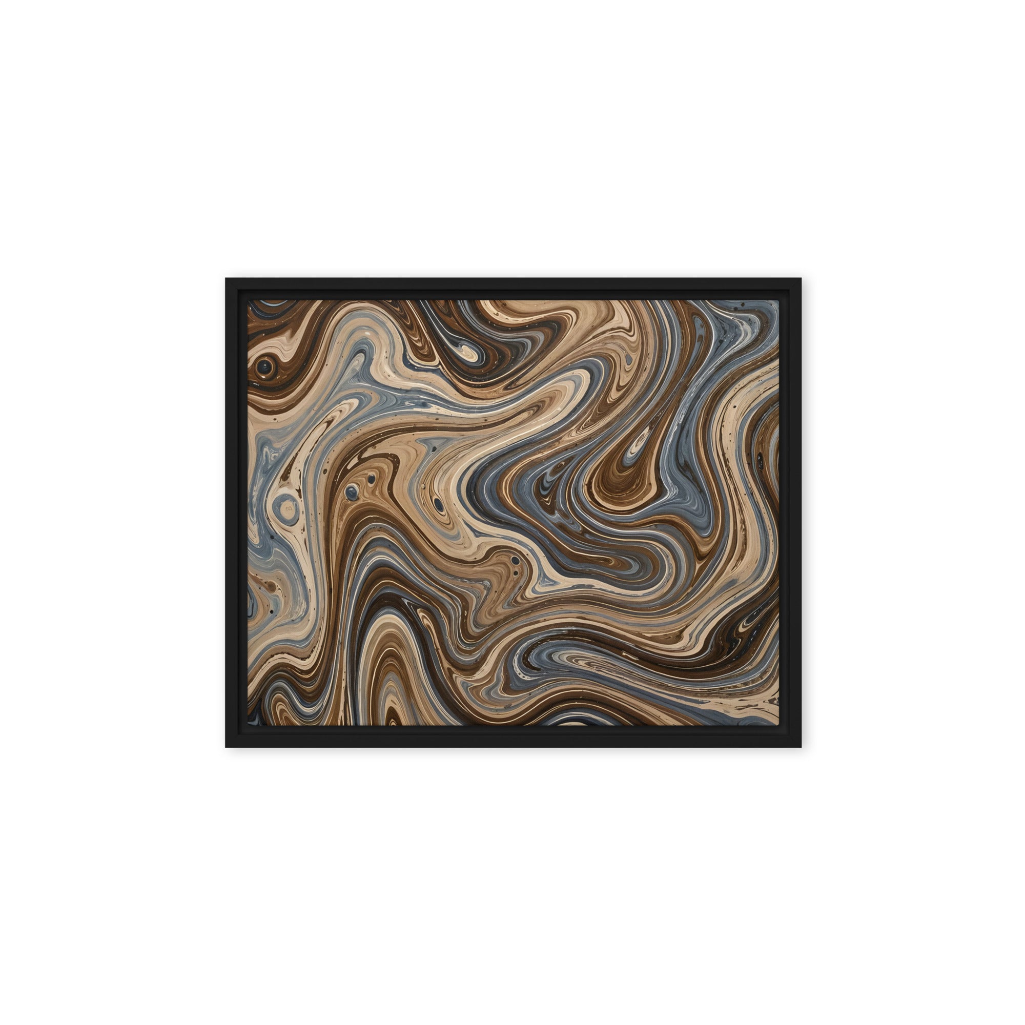 Café Mocha wall art product image as a framed canvas print in black frame, 9 x 12 inch universal size