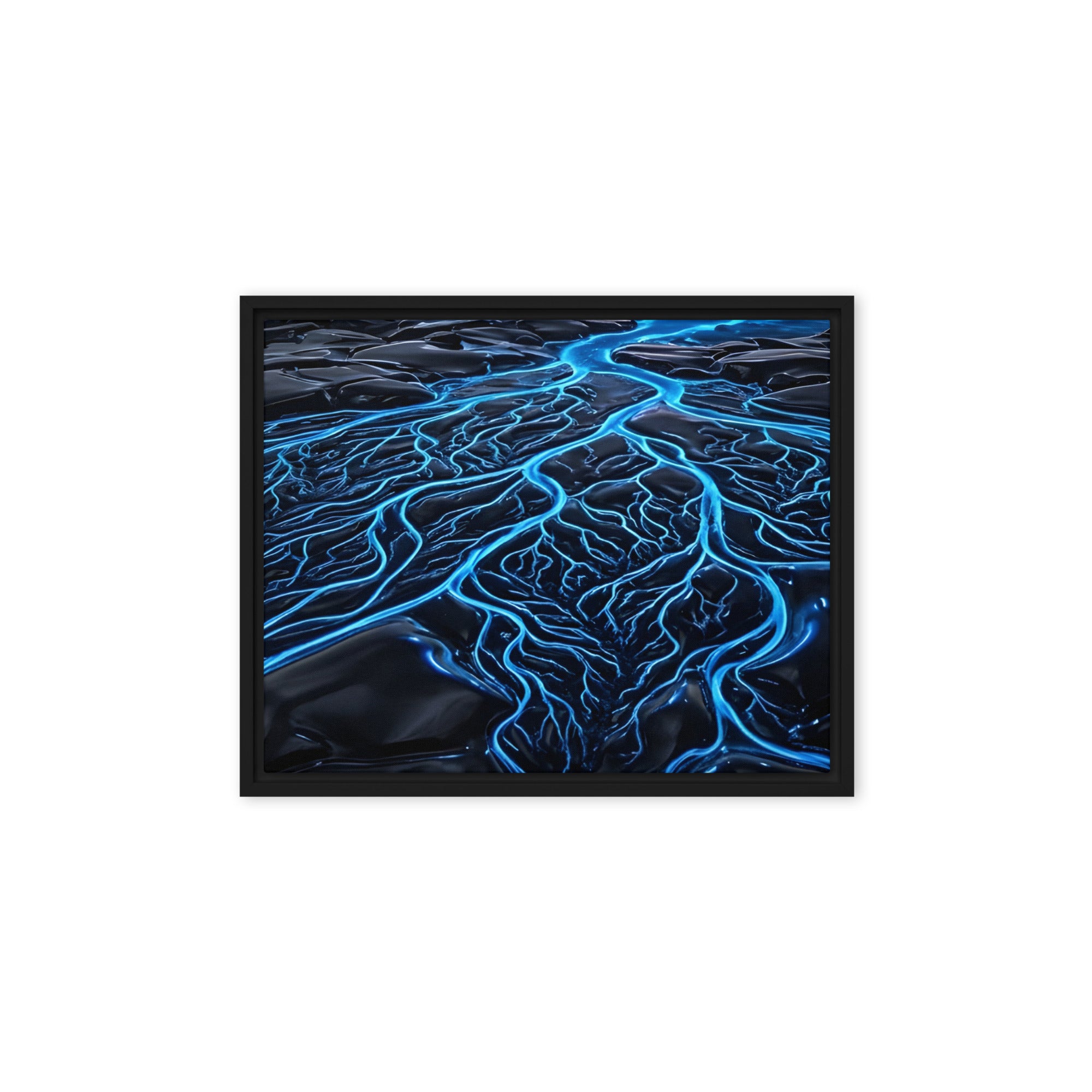 Caldera wall art product image as a framed canvas print in black frame, 9 x 12 inch universal size